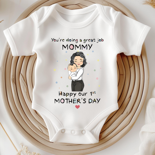 Personalized First Mother's Day You're Doing A Great Job Baby Onesie Gift For Mom And Baby Newborn Onesie - HN25