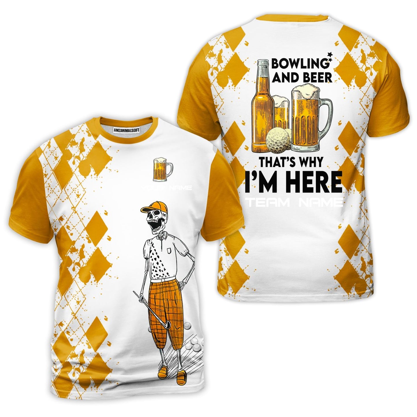 Golf Beer T-Shirt - Custom Name Funny Skull Apparel - Personalized Gift For Golf Lover - Weekend Forecast Golfing With A Chance Of Drinking