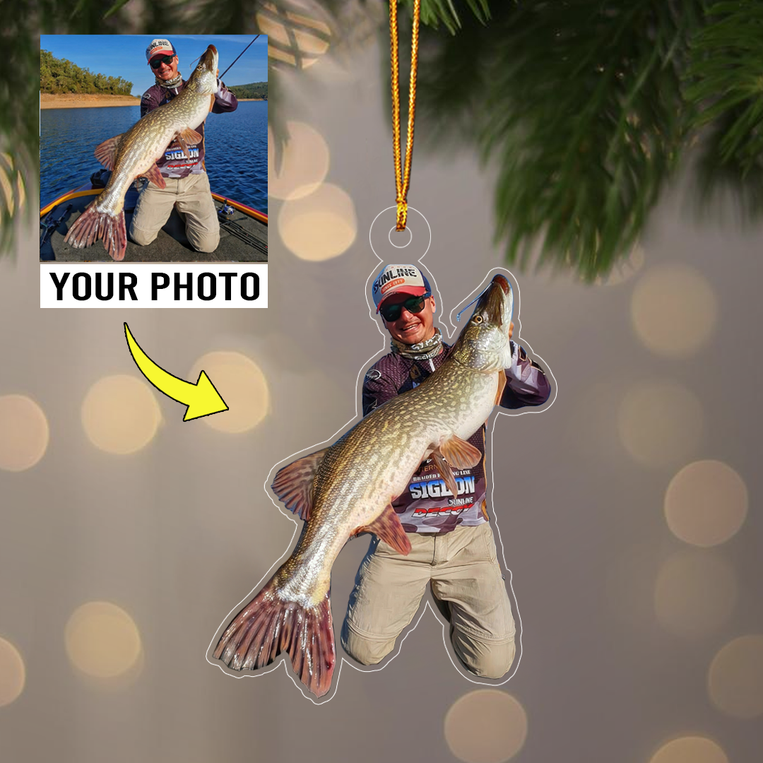 Customized Photo Fishing Man Acrylic Ornaments, Best Christmas Ornament Gift For Fisher, Family, Friends