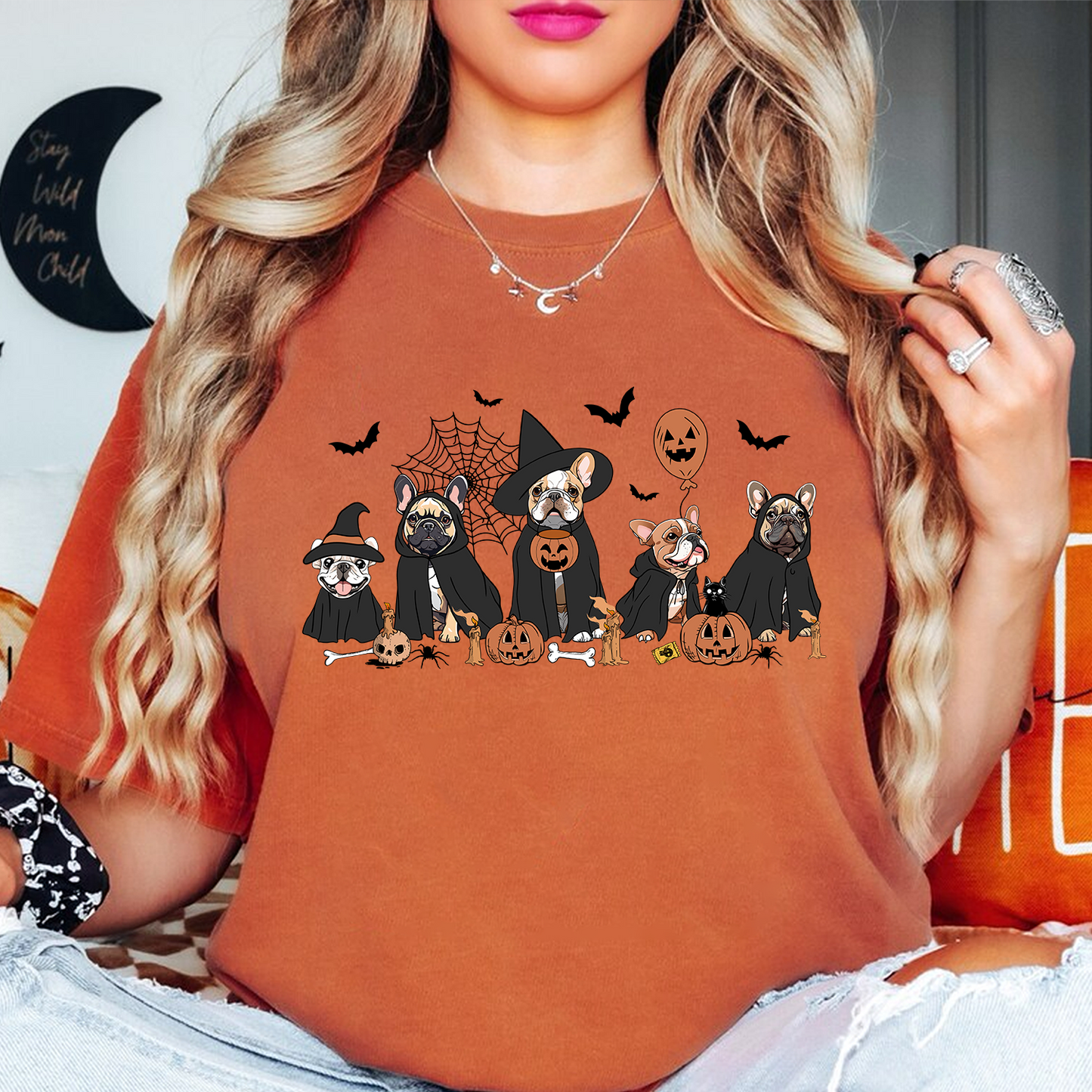 French Bulldog Sweatshirt, French Bulldog Halloween Sweatshirt, Witch French Bulldog Shirt, Halloween Dog Shirt, Ghost And Witch Dog Shirt