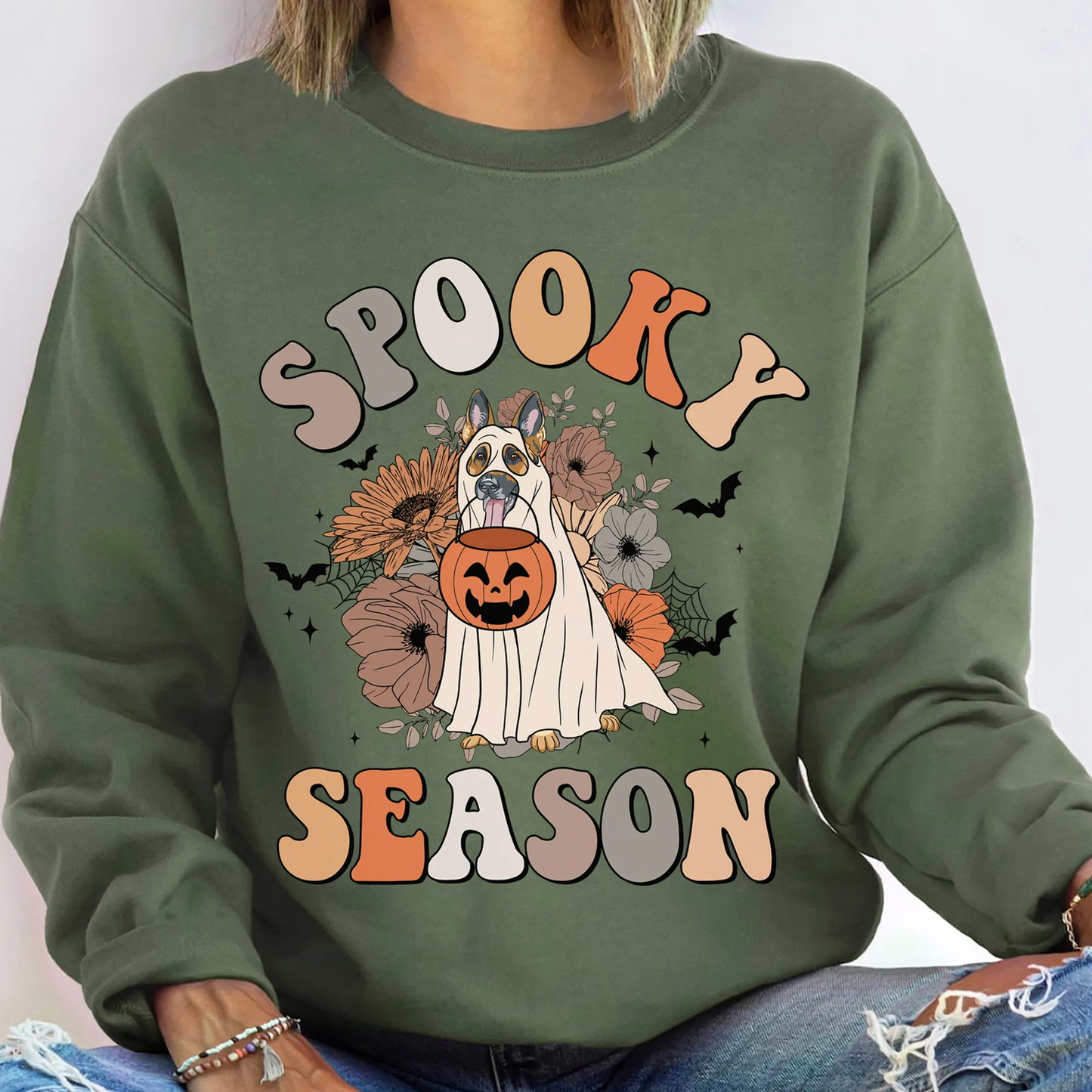 German Shepherd Spooky Season Shirt, German Shepherd Ghost Shirt, German Shepherd Halloween Shirt, Spooky Season Dog Shirt, German Shepherd