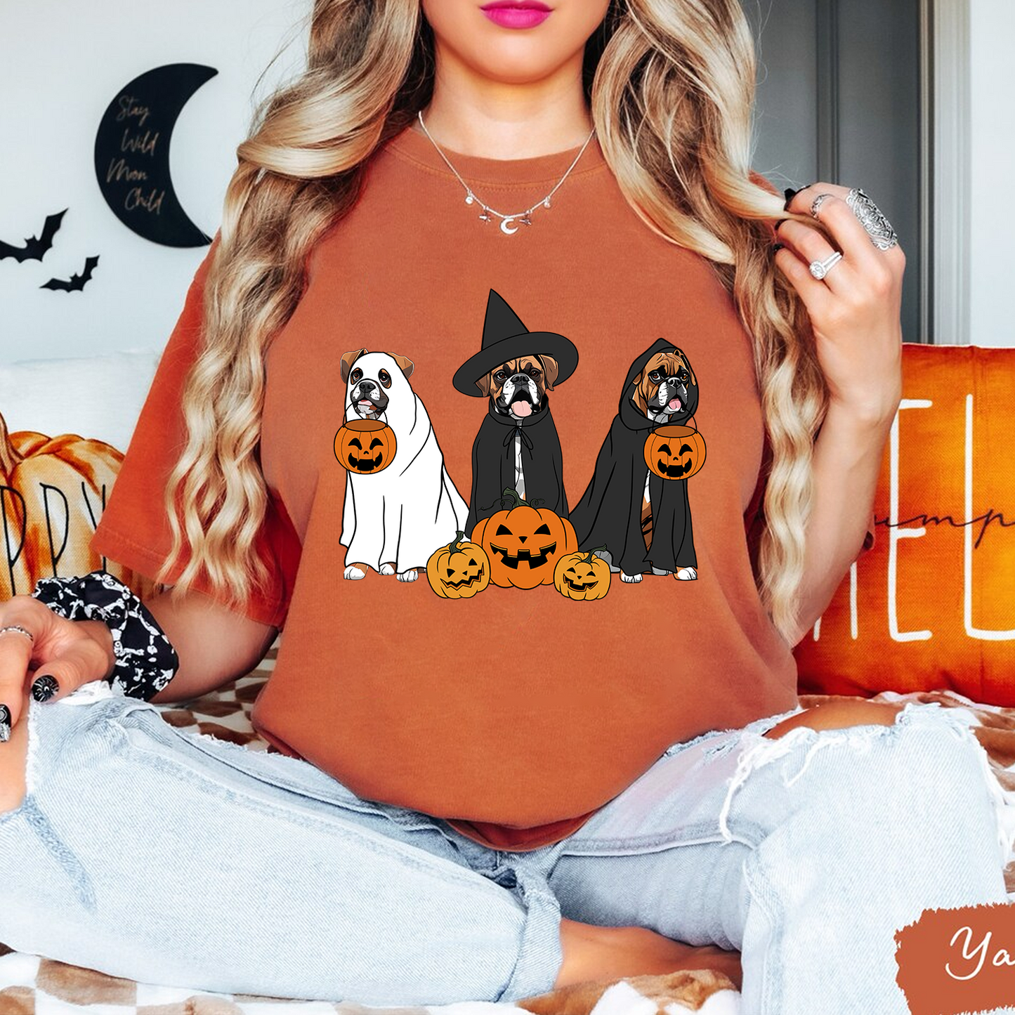 Ghost And Witch Boxer Sweatshirt, Ghost Boxer Shirt, Witch Boxer Shirt, Boxer Halloween Sweatshirt, Ghost And Witch Dog Tee, Boxer Dog Tee