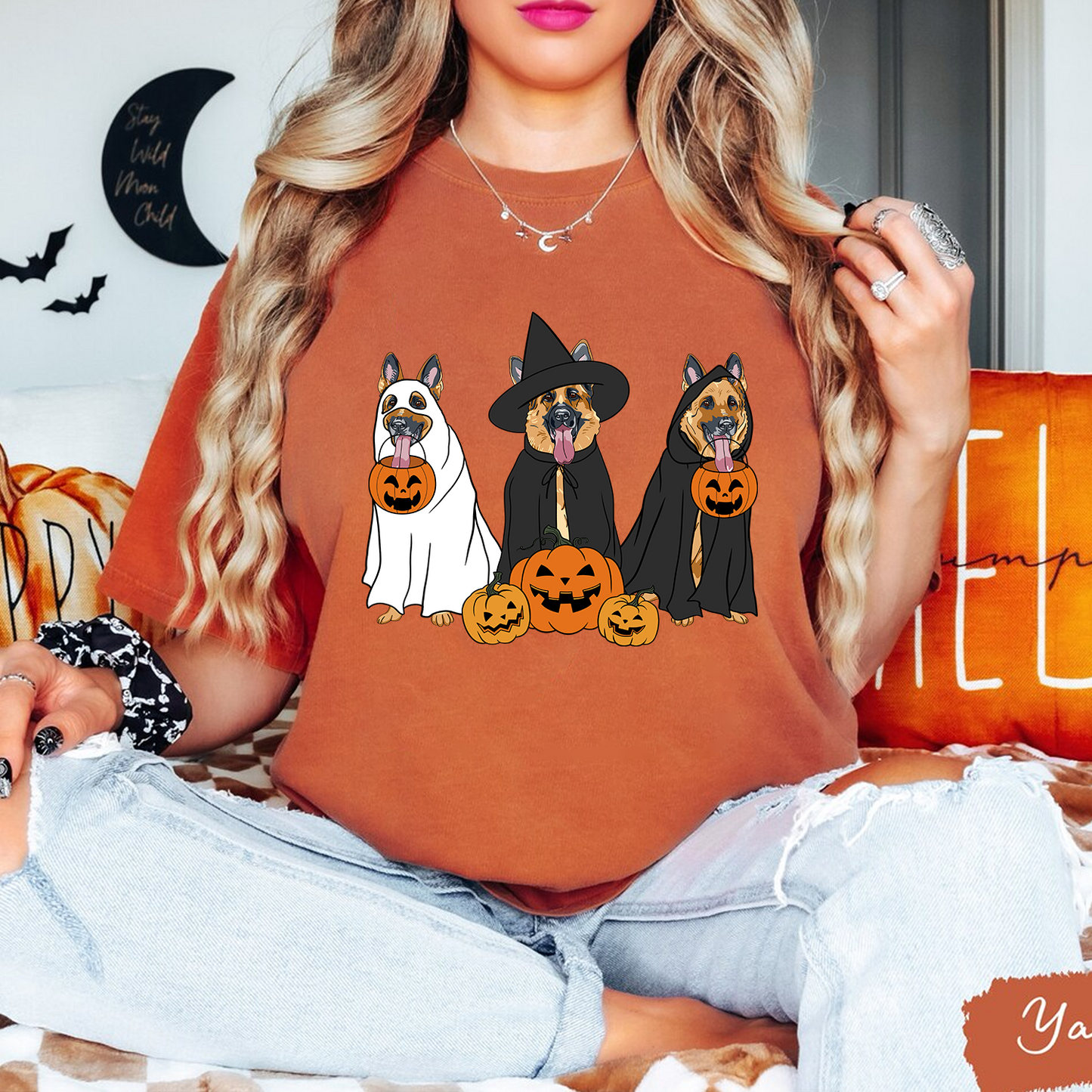 Ghost And Witch German Shepherd Sweatshirt, Ghost German Shepherd Shirt, Witch German Shepherd Shirt, German Shepherd Halloween Shirt