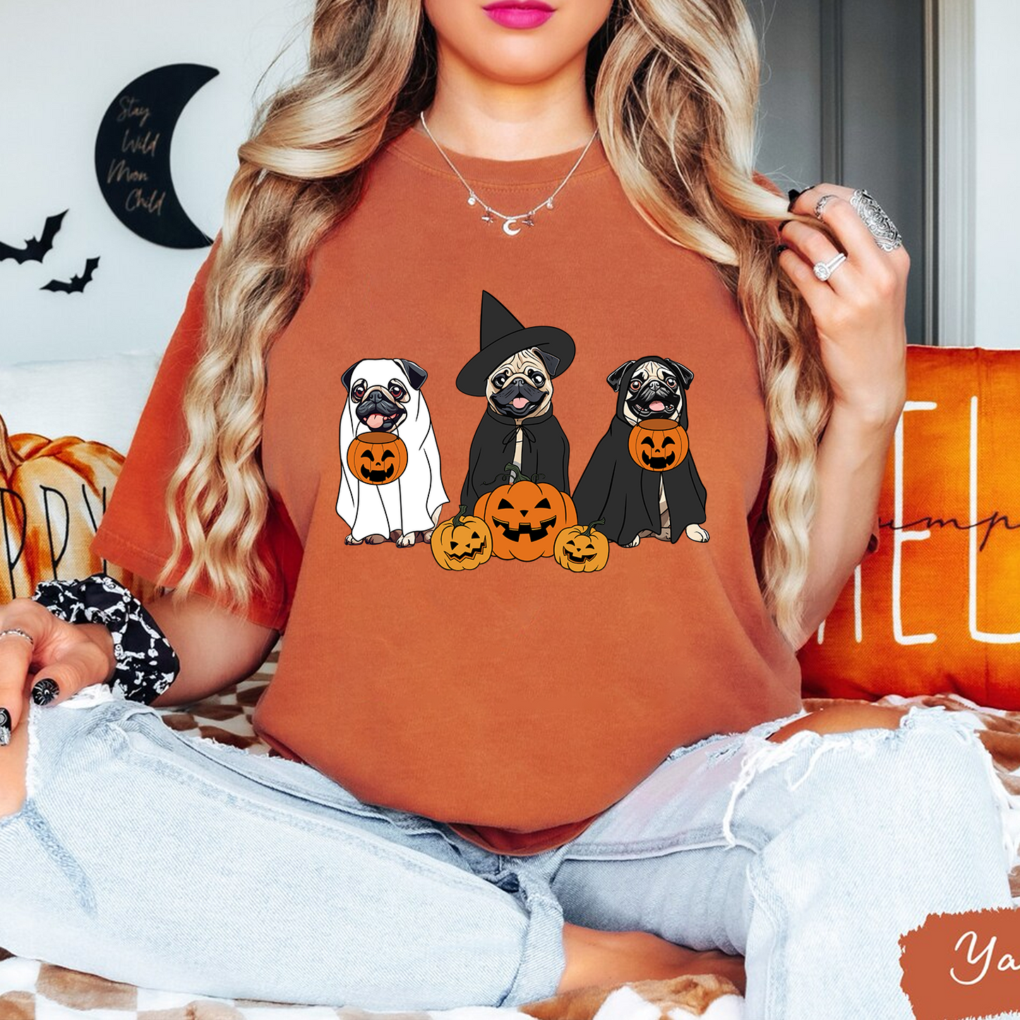 Ghost And Witch Pug Sweatshirt, Ghost Pug Shirt, Witch Pug Shirt, Pug Halloween Sweatshirt, Dog Lover Shirt, Ghost And Witch Dog Sweatshirt