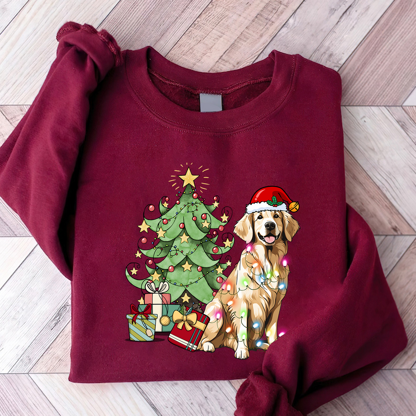 Golden Retriever Christmas Sweatshirt, Golden Retriever shirt, Golden Retriever Xmas Gift, Golden Retriever Christmas Tree Light Shirt