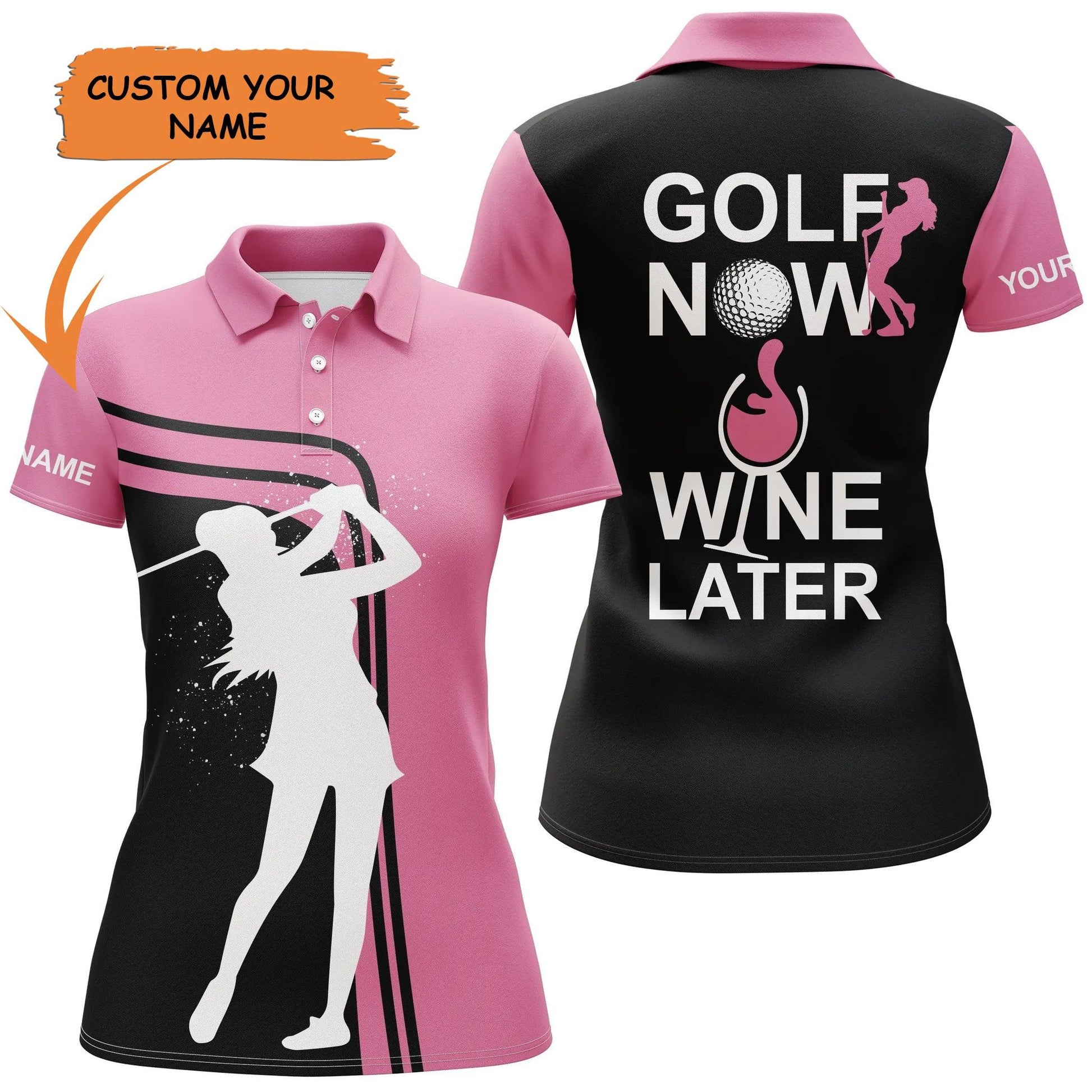 Golf Custom Name Women Polo Shirt, Golf Girl Golf Now Wine Later Personalized Women Polo Shirt - Perfect Gift For Ladies, Golf Lovers, Golfers - Cerigifts
