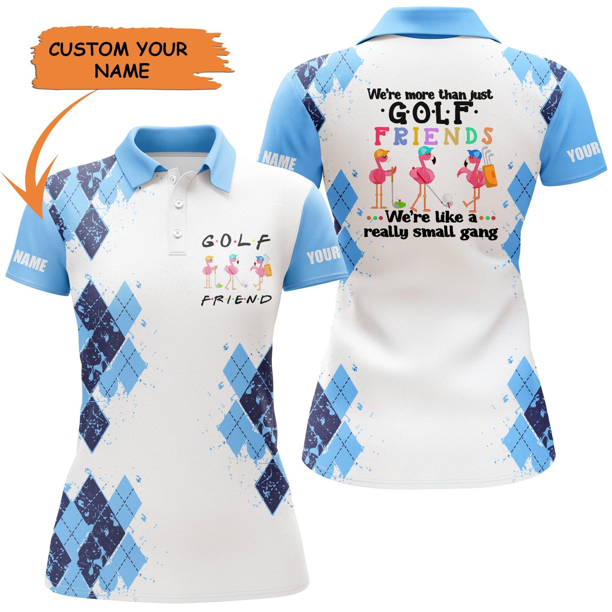 Golf Custom Name Women Polo Shirt, Light Blue Flamingo Play Golf Golf Friend Personalized Women Polo Shirt - Gift For Ladies, Golf Lovers, Golfers - Cerigifts