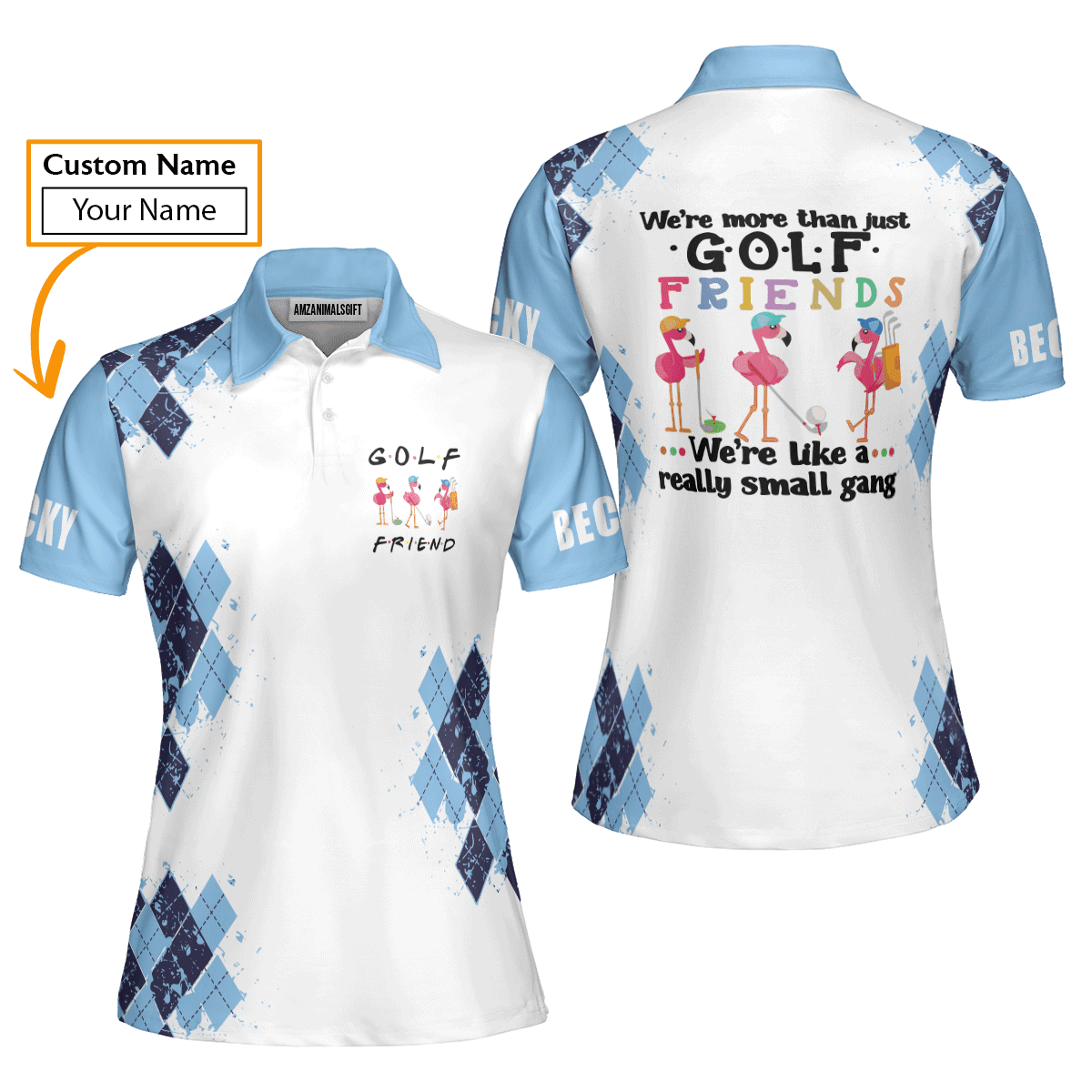 Golf Custom Name Women Polo Shirt, Light Blue Flamingo Play Golf Golf Friend Personalized Women Polo Shirt - Gift For Ladies, Golf Lovers, Golfers - Cerigifts