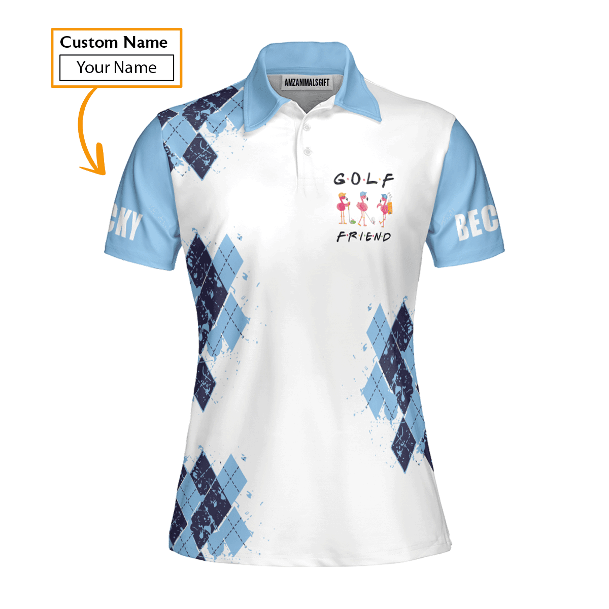 Golf Custom Name Women Polo Shirt, Light Blue Flamingo Play Golf Golf Friend Personalized Women Polo Shirt - Gift For Ladies, Golf Lovers, Golfers - Cerigifts