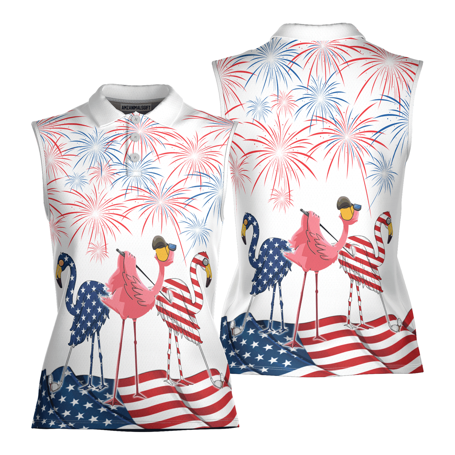 Golf Flamingo American Flag 4th Of July Women Polo Shirt, 4th Of July Patriotic Funny Flamingo Women Polo Shirt - Gift For Mother's Day, Golfers, Female - Cerigifts