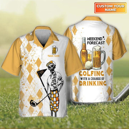 Golf Hawaiian Shirt Customized Name, Golf And Beer Personalized Skeleton Weekend Forecast Golfing Shirt For Men - Perfect Gift For Golf Lovers, Golfers - Cerigifts