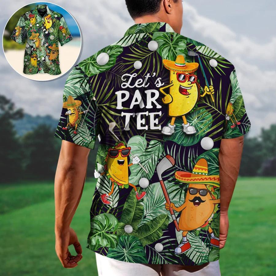 Golf Hawaiian Shirts - Funny Taco Playing Golf Aloha Shirt For Summer, Let's Par Tee Tropical Leaves Hawaiian Shirt - Perfect Gift For Men, Golf Lovers, Golfers - Cerigifts