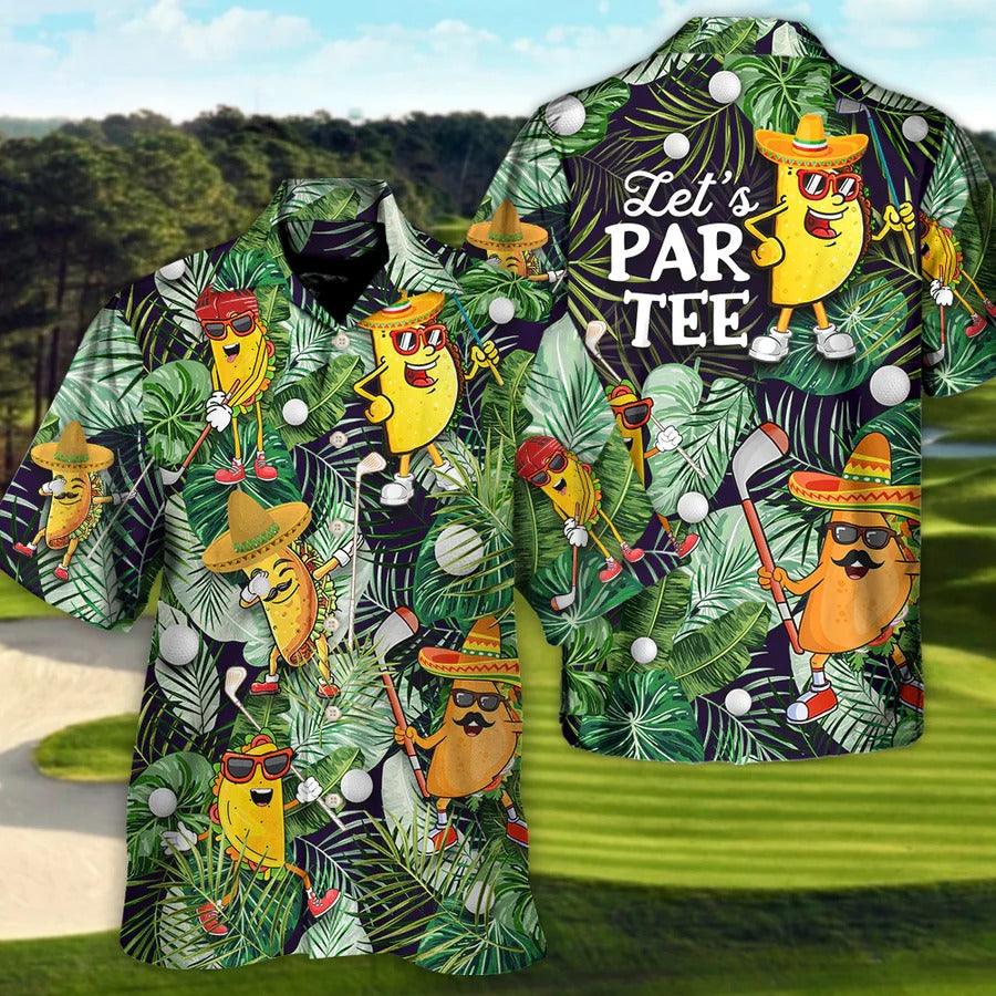 Golf Hawaiian Shirts - Funny Taco Playing Golf Aloha Shirt For Summer, Let's Par Tee Tropical Leaves Hawaiian Shirt - Perfect Gift For Men, Golf Lovers, Golfers - Cerigifts