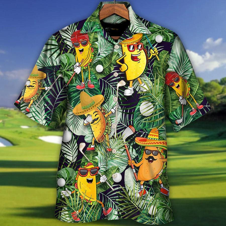 Golf Hawaiian Shirts - Funny Taco Playing Golf Aloha Shirt For Summer, Let's Par Tee Tropical Leaves Hawaiian Shirt - Perfect Gift For Men, Golf Lovers, Golfers - Cerigifts