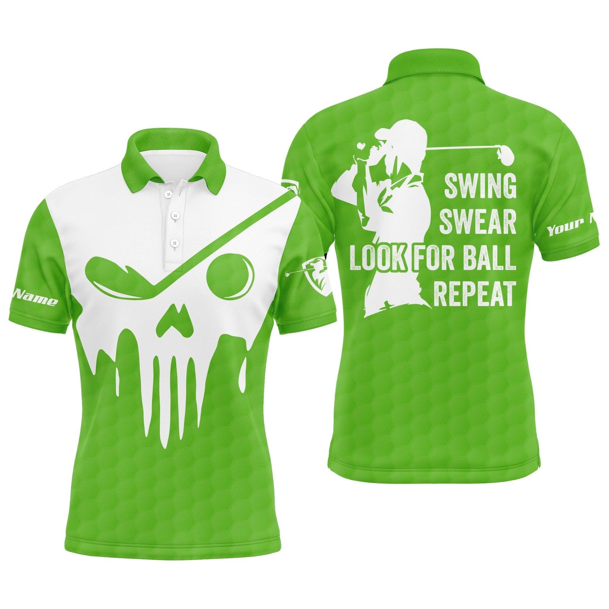 Golf Men Polo Shirt - Custom Name Multicolor Golf Skull - Swing Swear Look For Ball Repeat Men Polo Shirt - Perfect Polo Shirt For Men, Golfers - Cerigifts