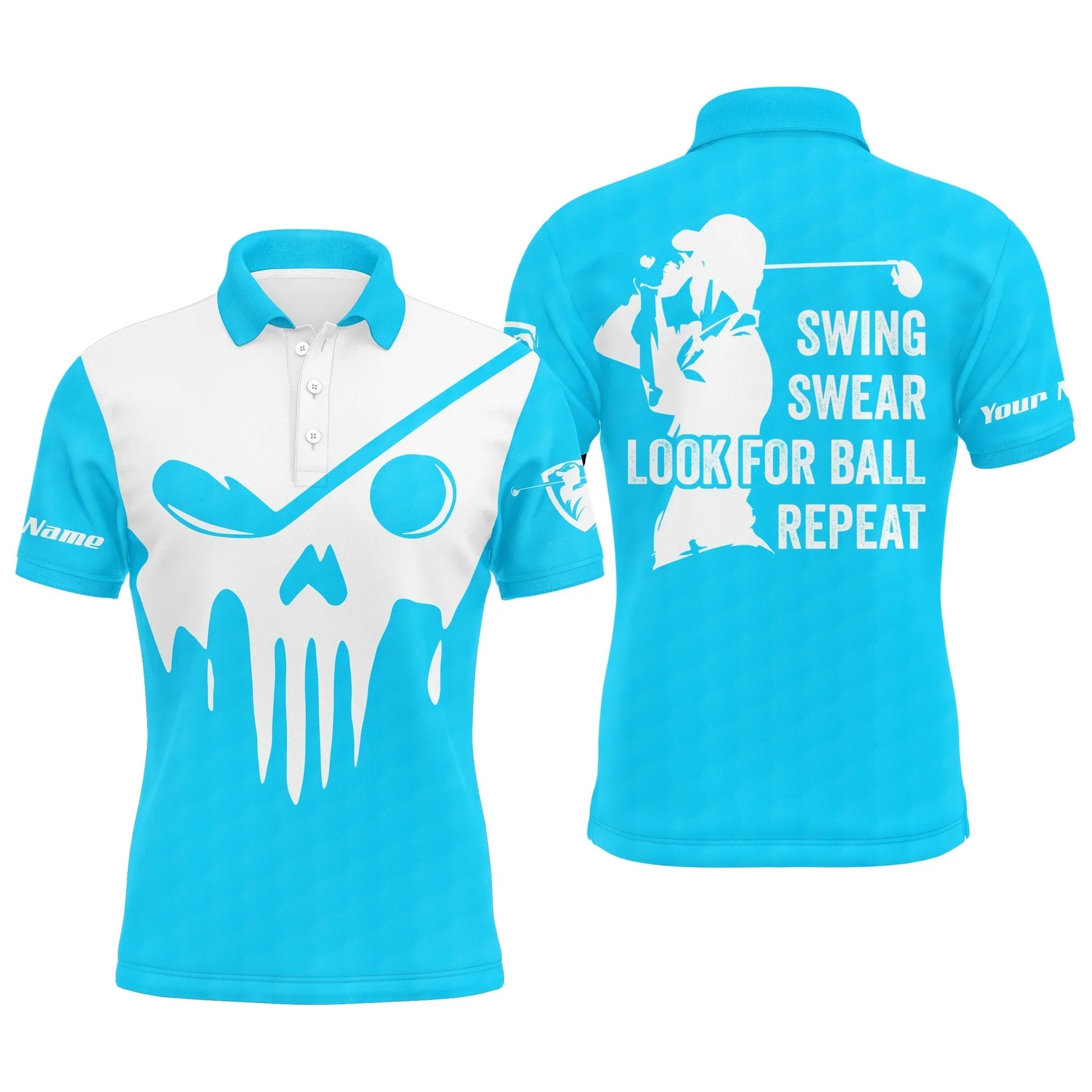 Golf Men Polo Shirt - Custom Name Multicolor Golf Skull - Swing Swear Look For Ball Repeat Men Polo Shirt - Perfect Polo Shirt For Men, Golfers - Cerigifts