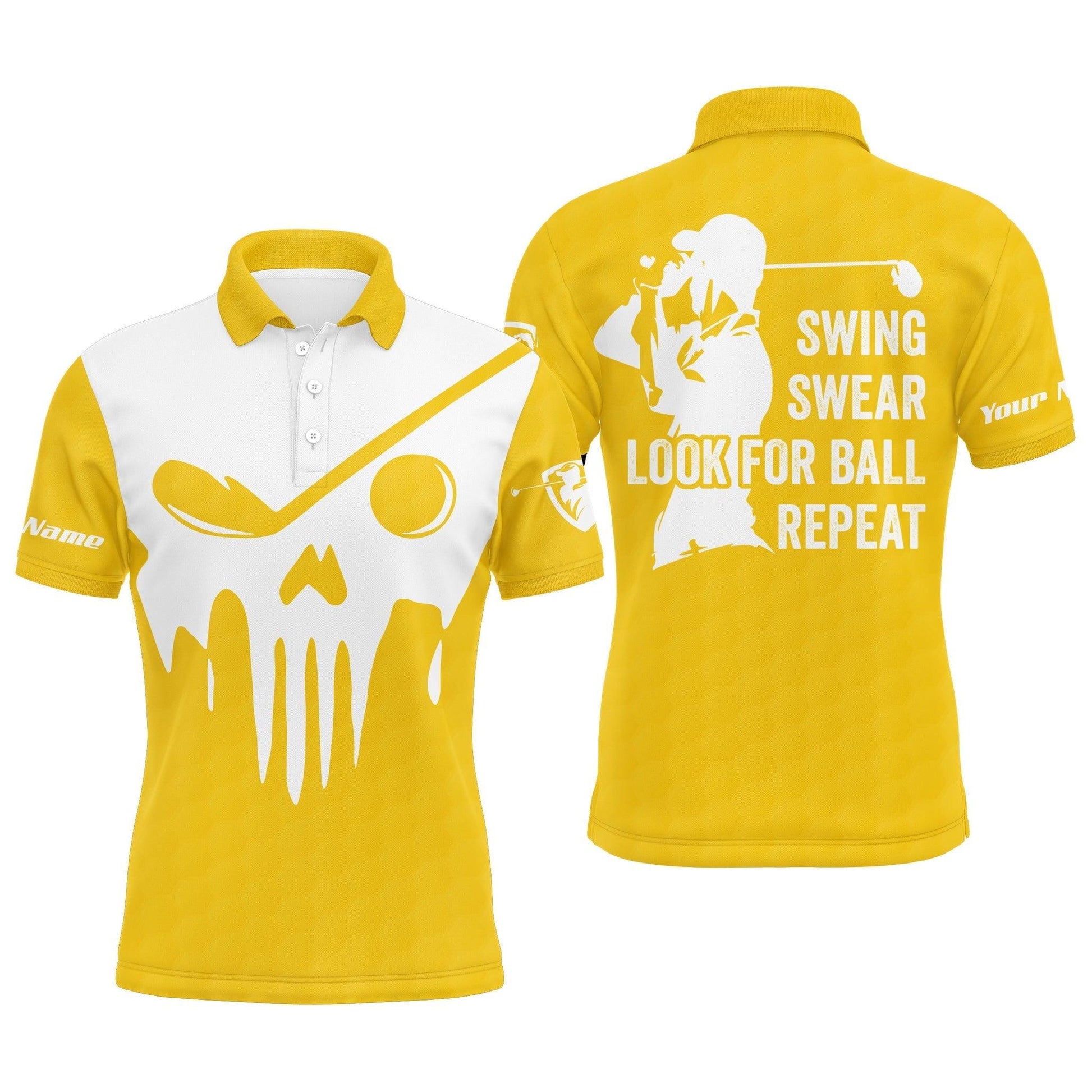 Golf Men Polo Shirt - Custom Name Multicolor Golf Skull - Swing Swear Look For Ball Repeat Men Polo Shirt - Perfect Polo Shirt For Men, Golfers - Cerigifts