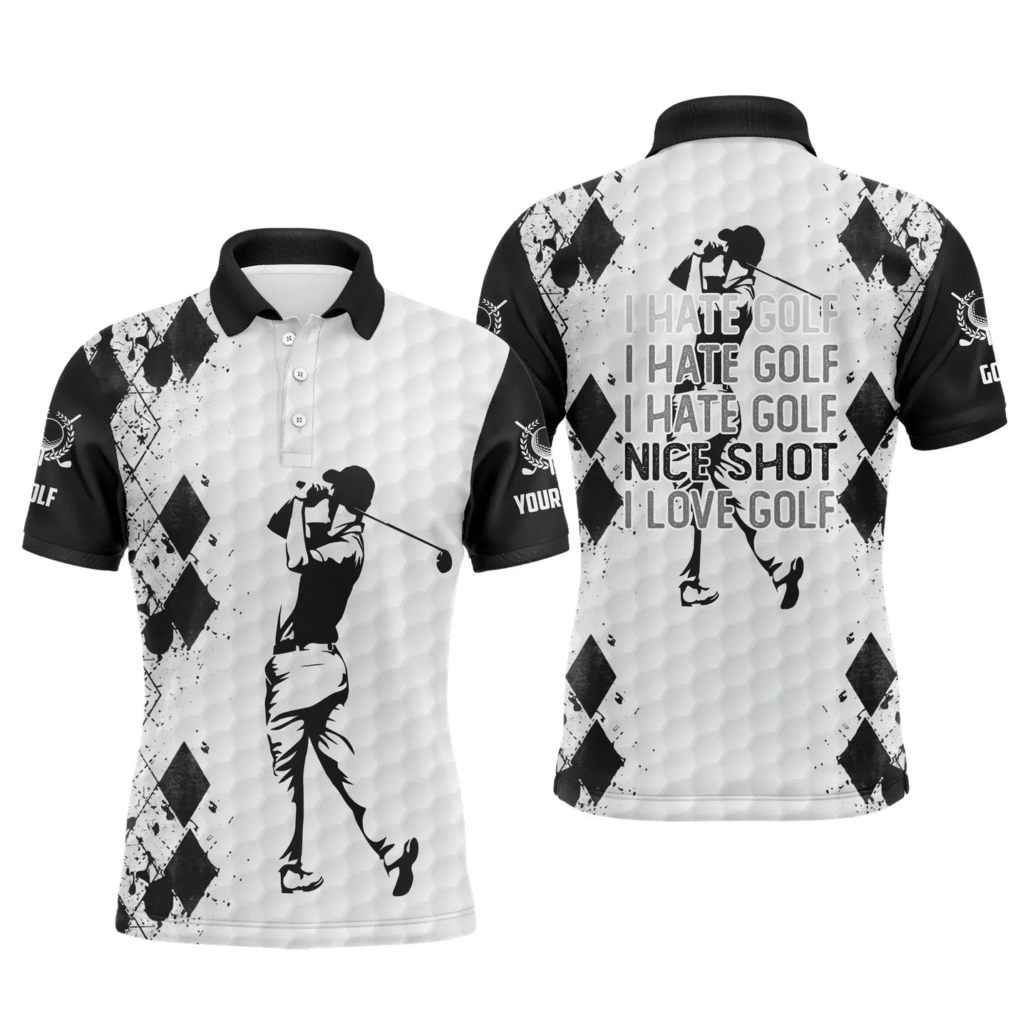 Golf Men Polo Shirt - Funny Custom Name Multicolor Apparel - I Hate Golf Nice Shot I Love Golf - Personalized Sport Gift For Golf Lover, Male, Husband - Cerigifts