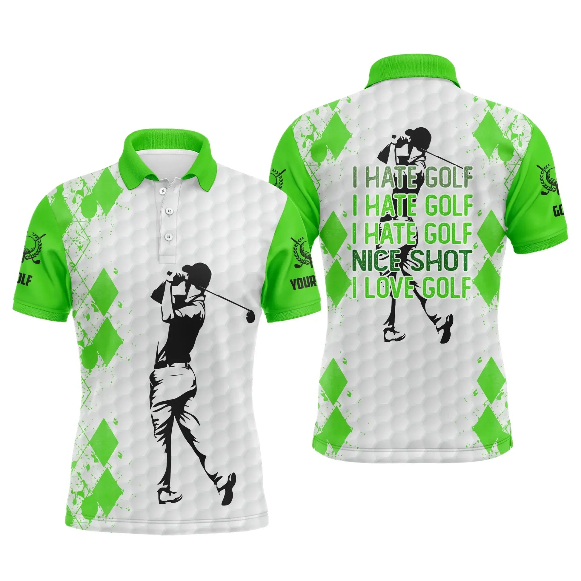 Golf Men Polo Shirt - Funny Custom Name Multicolor Apparel - I Hate Golf Nice Shot I Love Golf - Personalized Sport Gift For Golf Lover, Male, Husband - Cerigifts