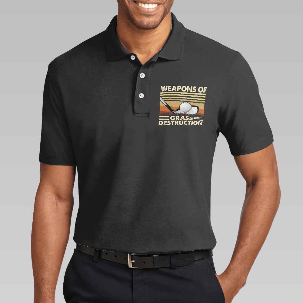 Golf Men Polo Shirts - Weapons Of Grass Destruction Vintage Chess Graphic Black Background Men Polo Shirts - Perfect Gift For Men, Golfers, Golf Lover - Cerigifts