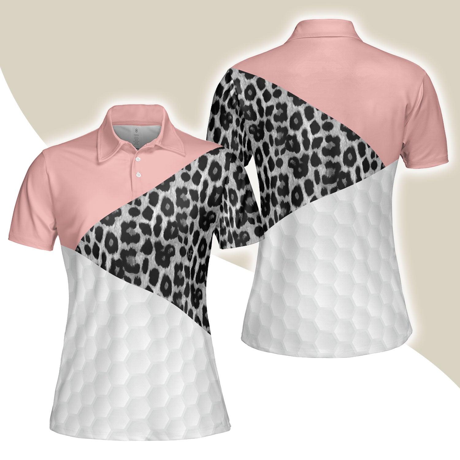 Golf Women Polo Shirt, Golf Ball Texture With Leopard Pattern Golf Women Polo Shirts, Golfing Gift For Ladies, Female Golfers, Golf Lovers - Cerigifts
