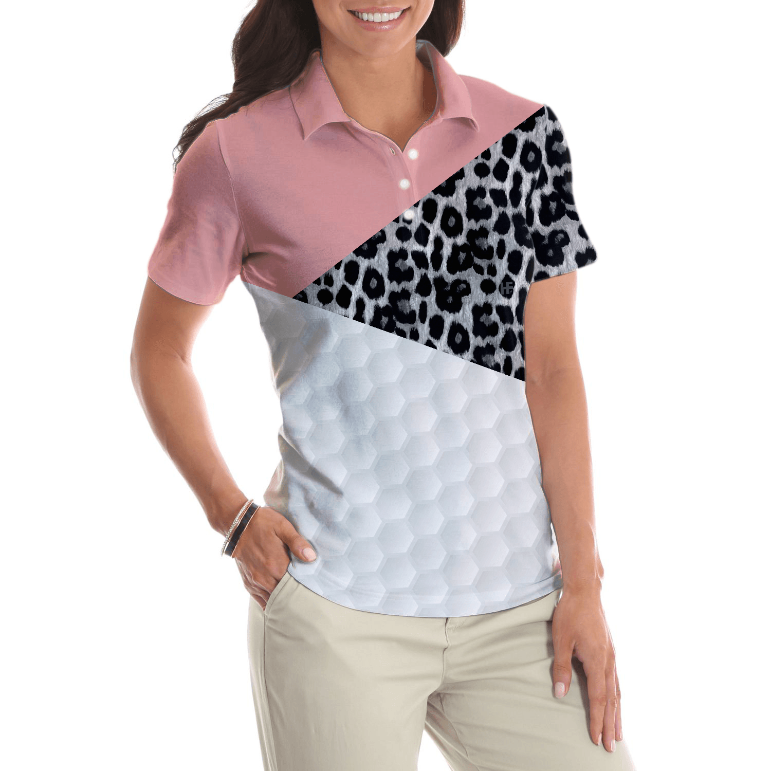 Golf Women Polo Shirt, Golf Ball Texture With Leopard Pattern Golf Women Polo Shirts, Golfing Gift For Ladies, Female Golfers, Golf Lovers - Cerigifts