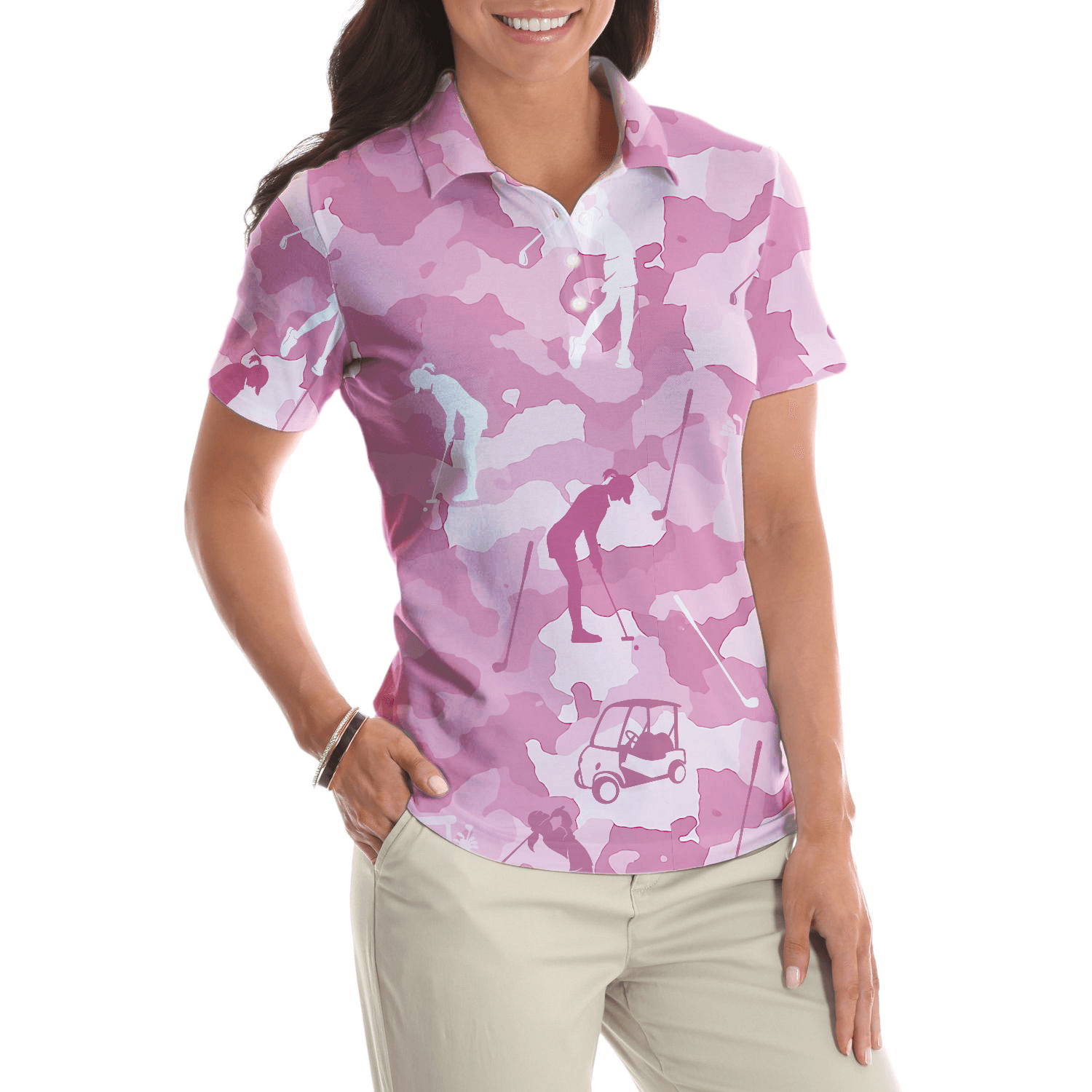 Golf Women Polo Shirt, Golf Girl Camouflage Pink And Light Pink Camo Women Polo Shirts, Cool Golf Gift For Female Golfers, Ladies, Golf Lovers - Cerigifts