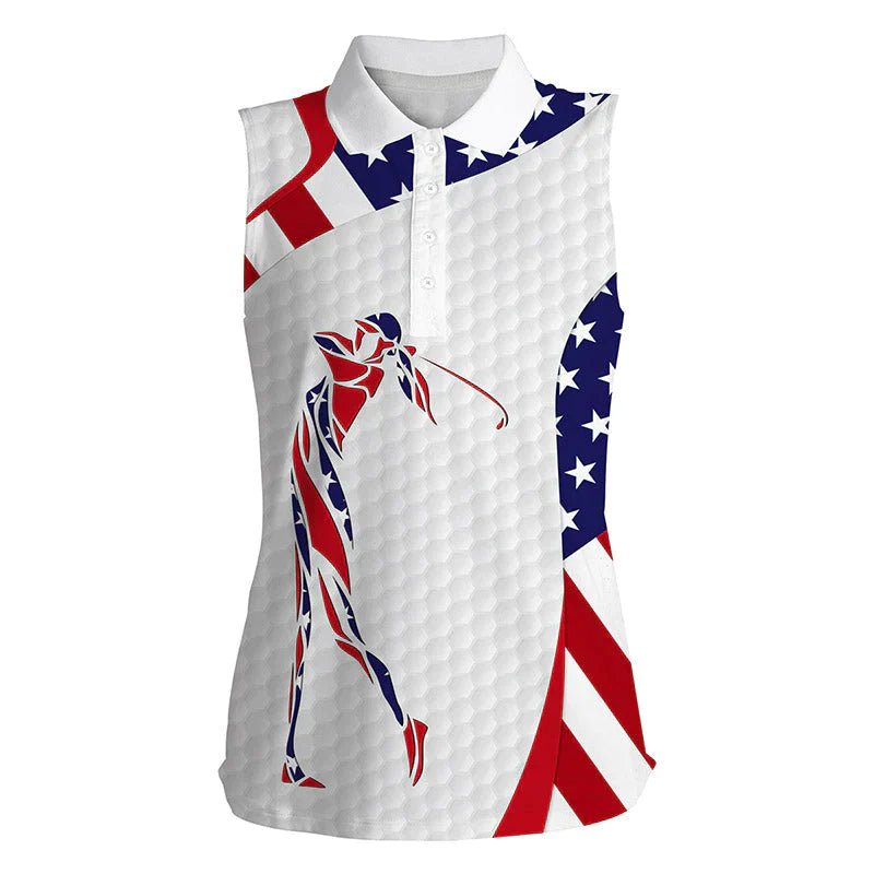 Golf Women Sleeveless Polo Shirts, American Flag Patriot Independence Day Womens Polo Shirts - 4th of July Gift For Ladies, Golf Lovers, Golfers - Cerigifts