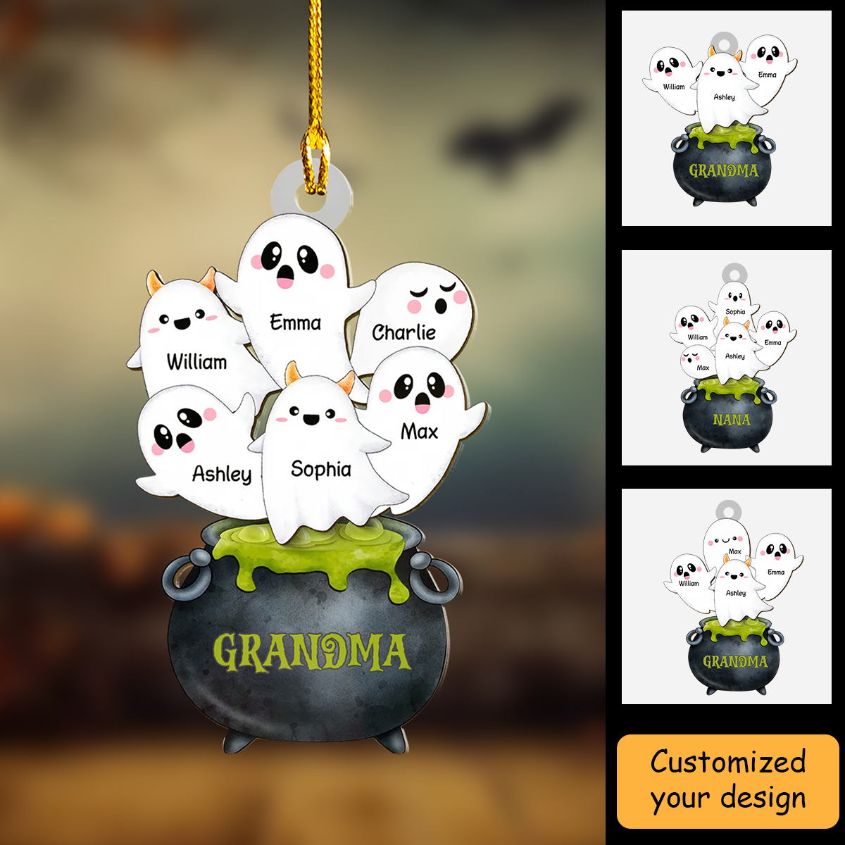 Grandma Potion Pot Boo Grandkids Personalized Acrylic Ornament, Best Halloween Decor Gift For Grandma, Nana, Mom