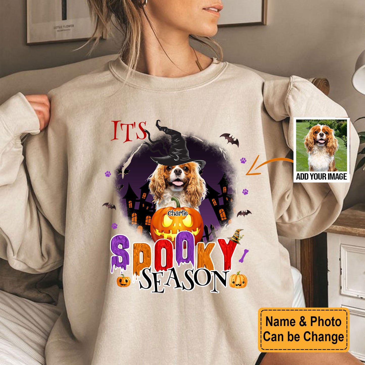 Halloween Sweet Funny Gifts For Dog Mom, Dog Lovers, Custom Dog Photo And Name T-Shirt Sweatshirt Hoodie, It's Spooky Season Shirt