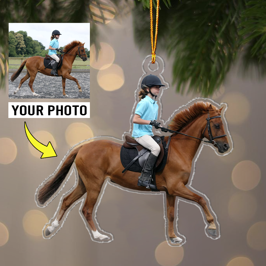 Custom Photo Young Woman Horseback Acrylic Ornament, Christmas Ornament Gift For Horseback Lovers