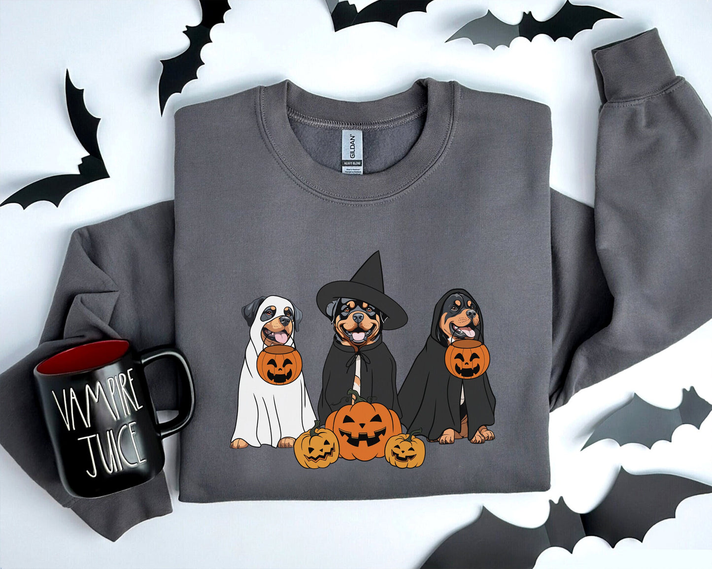 Ghost And Witch Rottweiler Sweatshirt, Ghost Rottweiler Shirt, Witch Rottweiler Shirt, Dog Lover, Rottweiler Halloween Sweatshirt