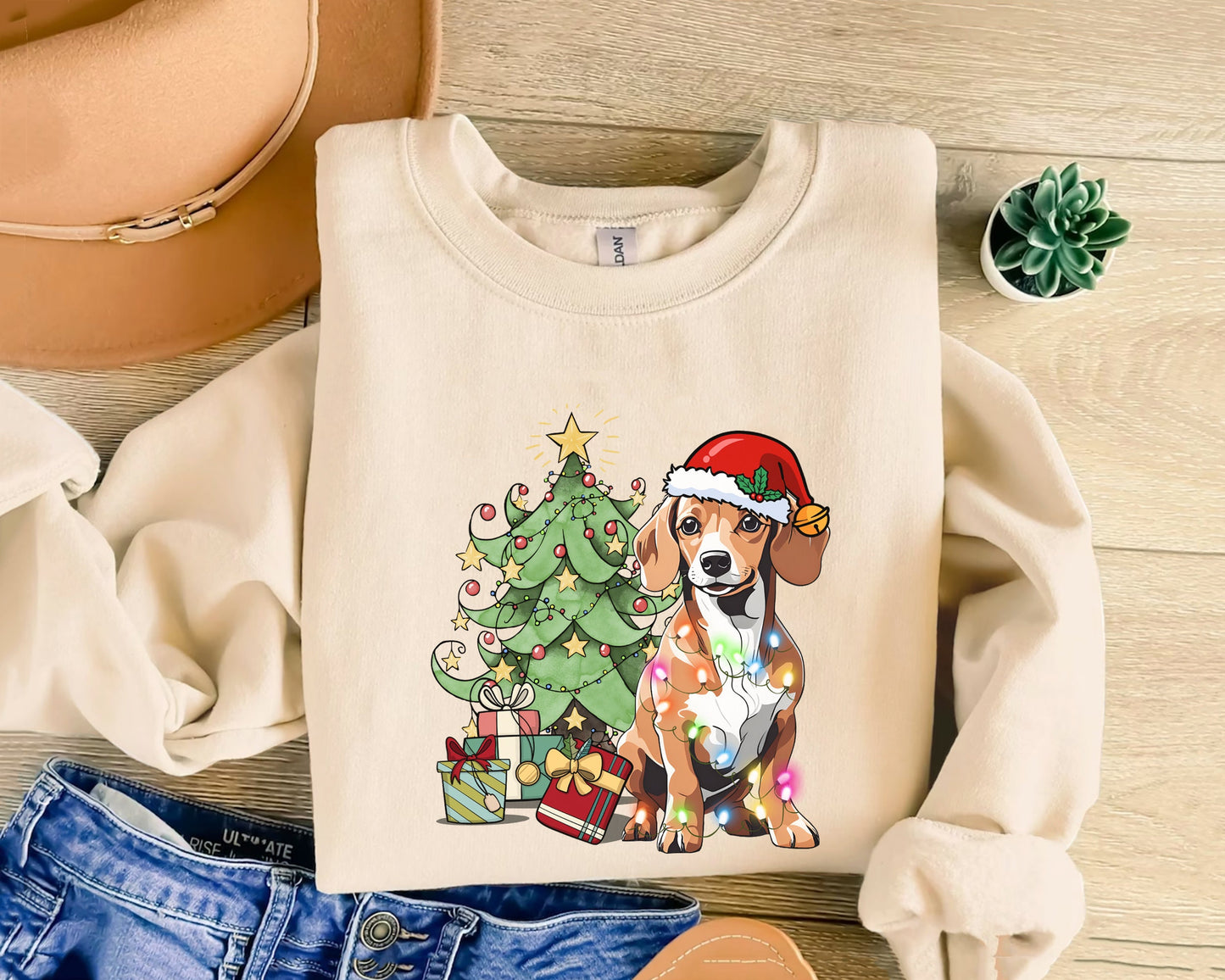 Dachshund Christmas Sweatshirt, Dachshund Shirt, Dachshund Xmas Gift, Dachshund Christmas Tree Shirt, Dachshund Christmas Tree Light Shirt