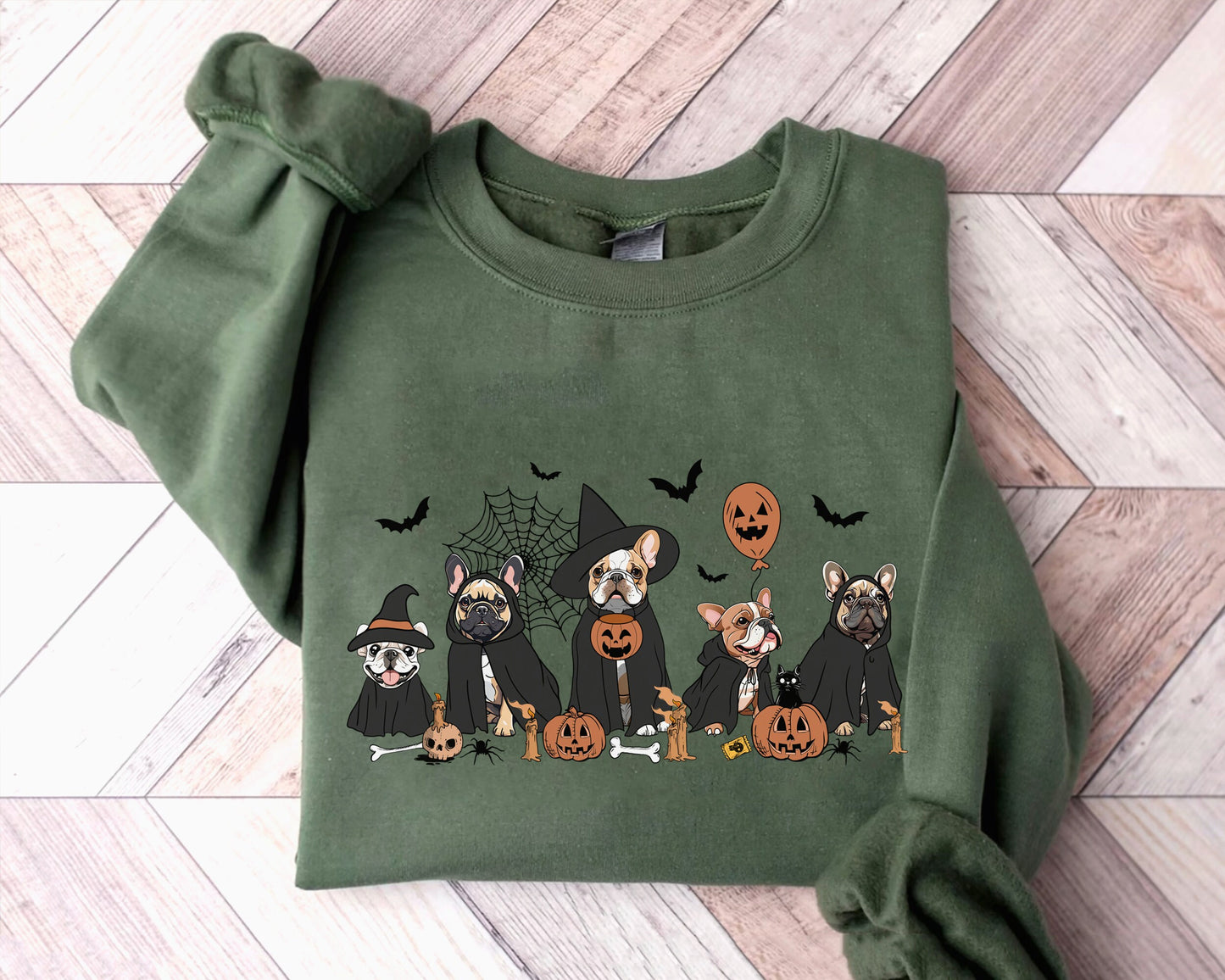 French Bulldog Sweatshirt, French Bulldog Halloween Sweatshirt, Witch French Bulldog Shirt, Halloween Dog Shirt, Ghost And Witch Dog Shirt