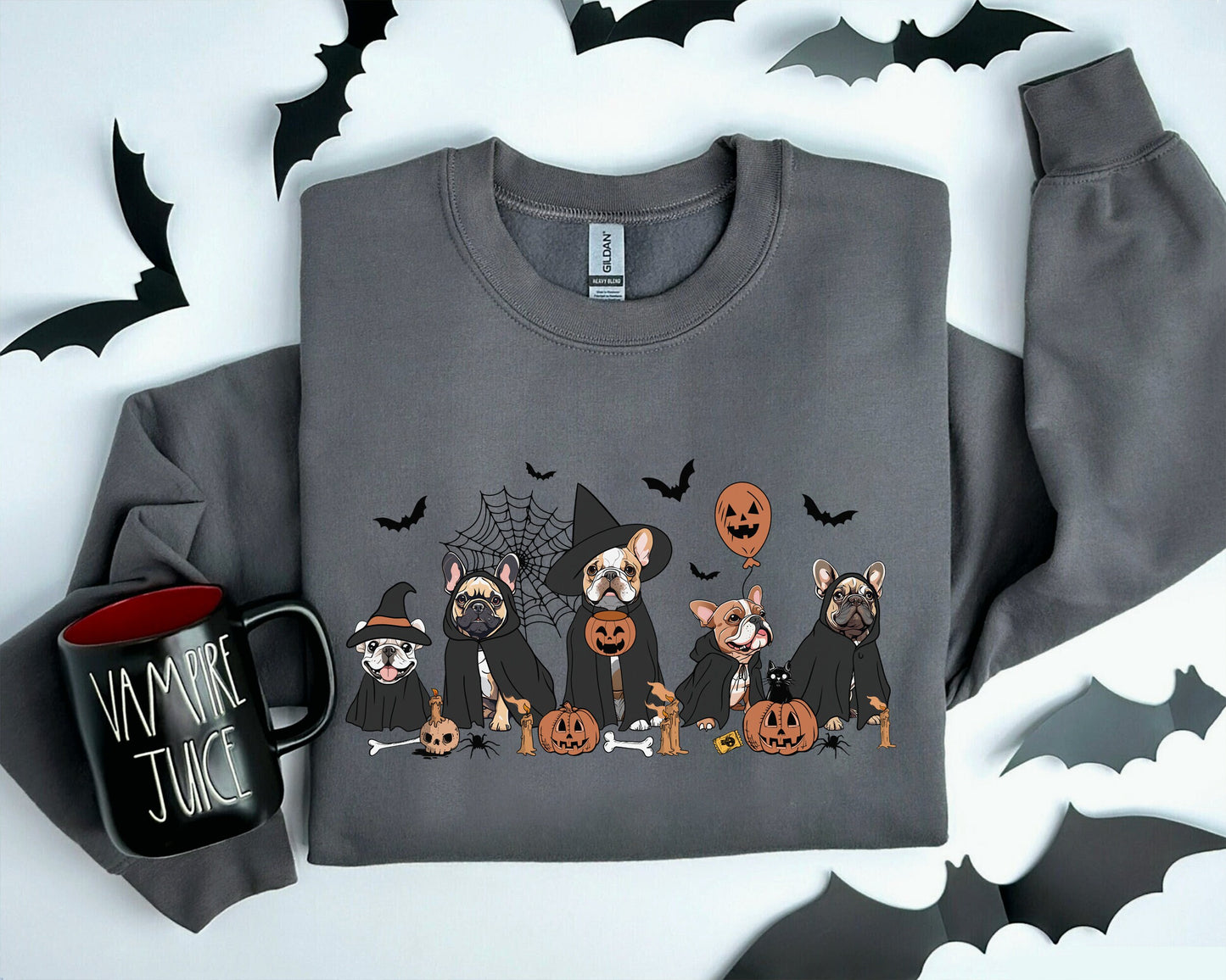 French Bulldog Sweatshirt, French Bulldog Halloween Sweatshirt, Witch French Bulldog Shirt, Halloween Dog Shirt, Ghost And Witch Dog Shirt