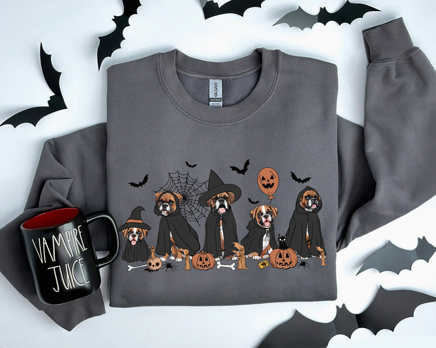 Boxer Sweatshirt, Boxer Halloween Shirt, Witch Boxer Shirt, Witch Dog Shirt, Halloween Dog Shirt, Ghost And Witch Dog Shirt, Halloween Boxer