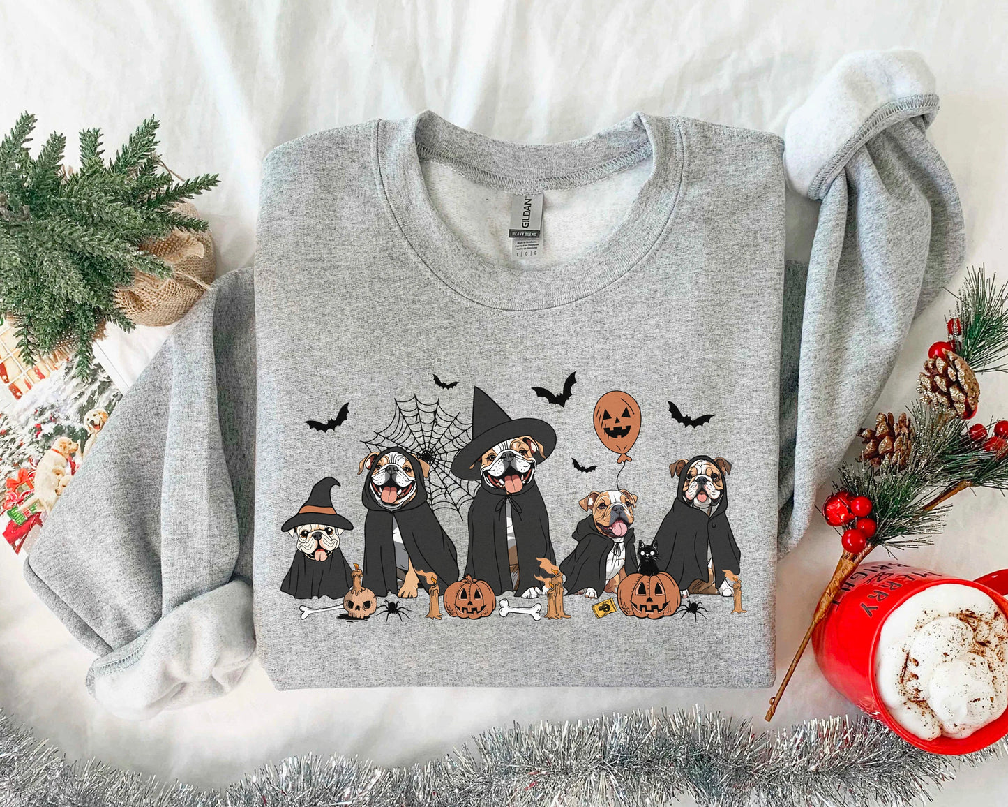 Bulldog Shirt, Bulldog Halloween Shirt, Witch Bulldog Shirt, Witch Dog Shirt, Halloween Dog Gift, Ghost And Witch Dog Tee, Halloween Bulldog