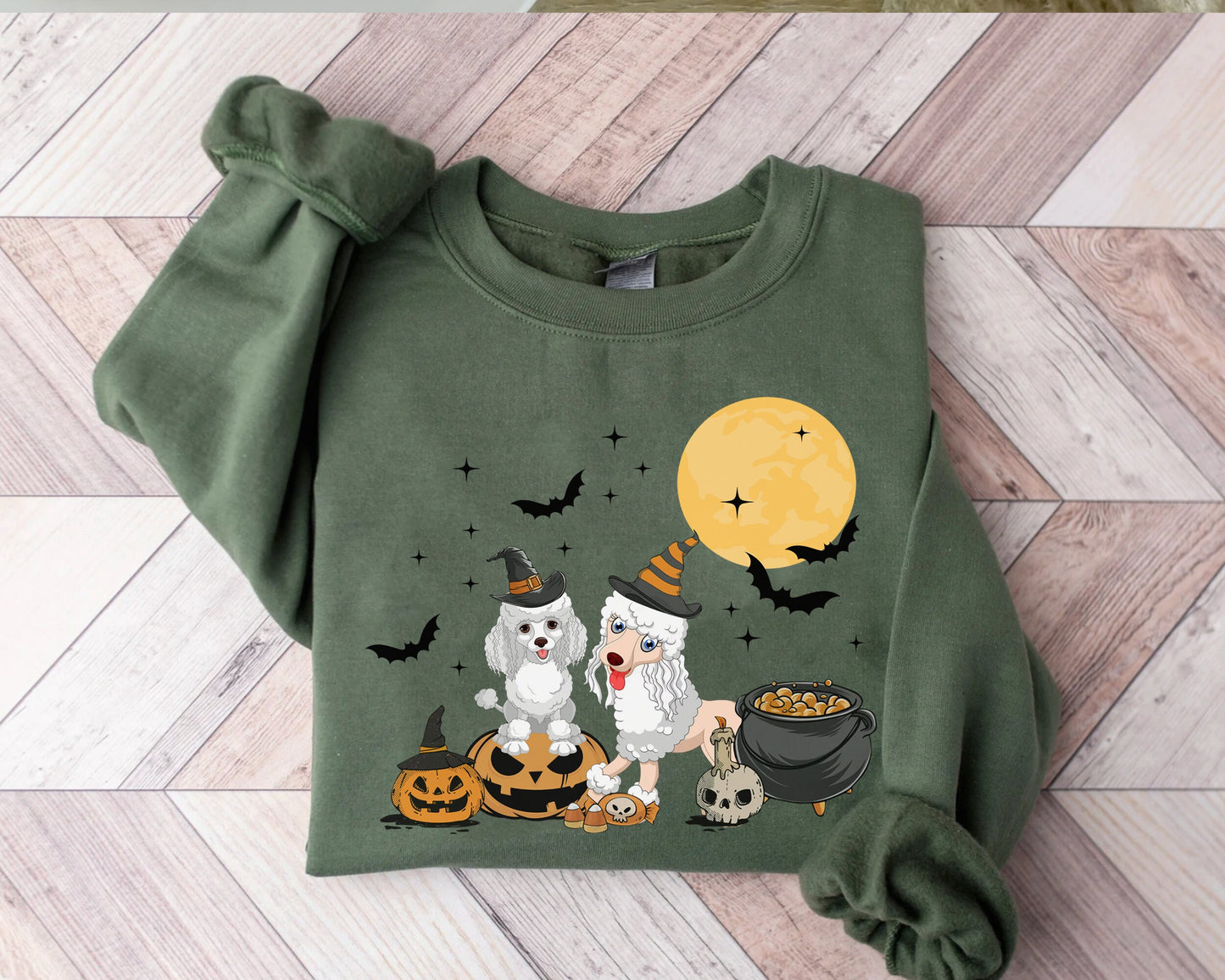 Poodle Dog And Moon Sweatshirt, Ghost Poodle Shirt, Witch Poodle Shirt, Poodle Halloween Sweatshirt, Dog Moon Halloween Shirt