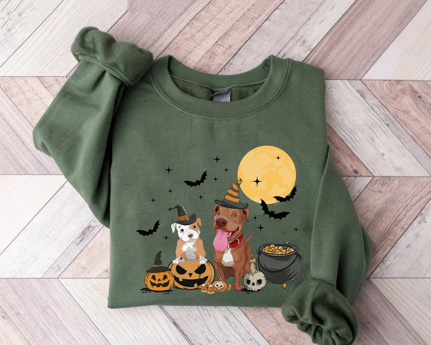 Pit Bull Dog And Moon Sweatshirt, Ghost And Witch Pit Bull Shirt, Witch Pit Bull Shirt, Pit Bull Halloween Shirt, Pit Bull Moonlight Shirt