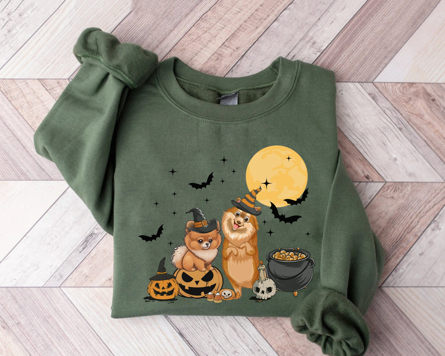 Pomeranian Dog And Moon Sweatshirt, Ghost And Witch Pomeranian Shirt, Witch Pomeranian Shirt, Pomeranian Halloween Tee, Pomeranian Moonlight