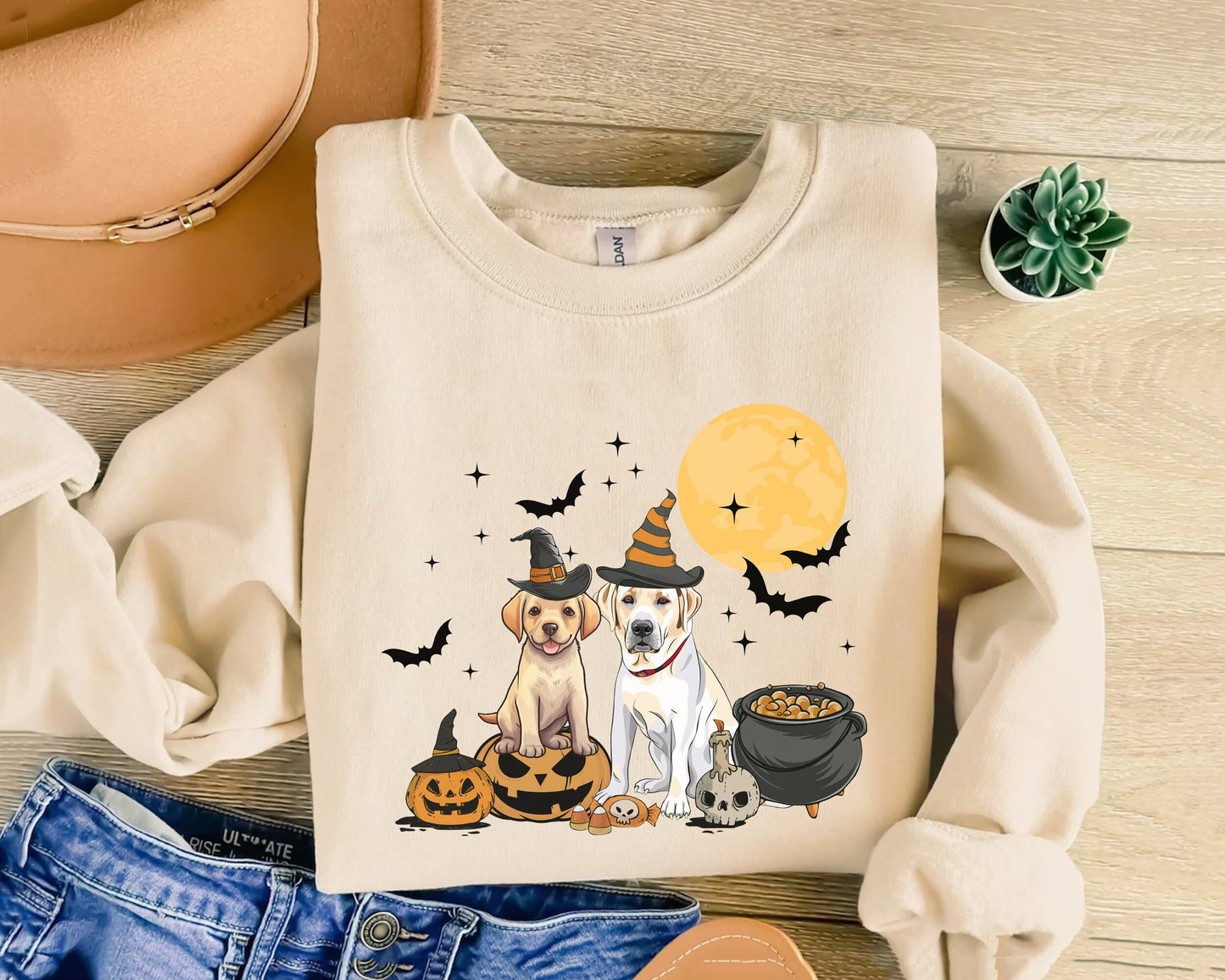 Labrador Retriever Dog And Moon Sweatshirt, Witch Labrador Retriever Shirt, Labrador Retriever Halloween Shirt, Labrador Retriever Moonlight