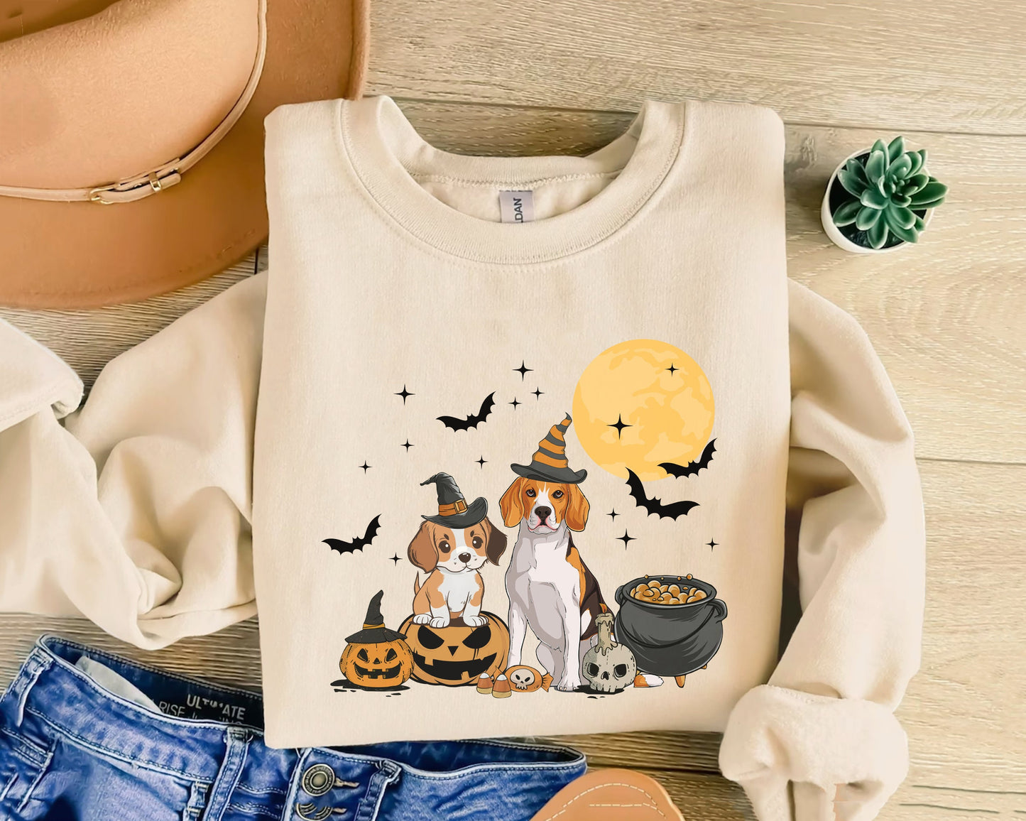 Beagle Dog And Moon Sweatshirt, Ghost And Witch Beagle Sweatshirt, Witch Beagle Shirt, Beagle Halloween Sweatshirt, Beagle Moonlight Shirt