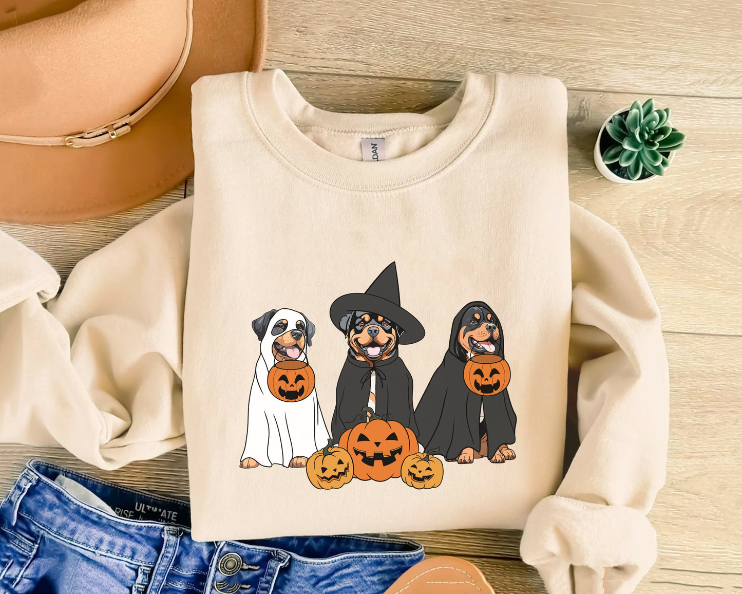 Ghost And Witch Rottweiler Sweatshirt, Ghost Rottweiler Shirt, Witch Rottweiler Shirt, Dog Lover, Rottweiler Halloween Sweatshirt