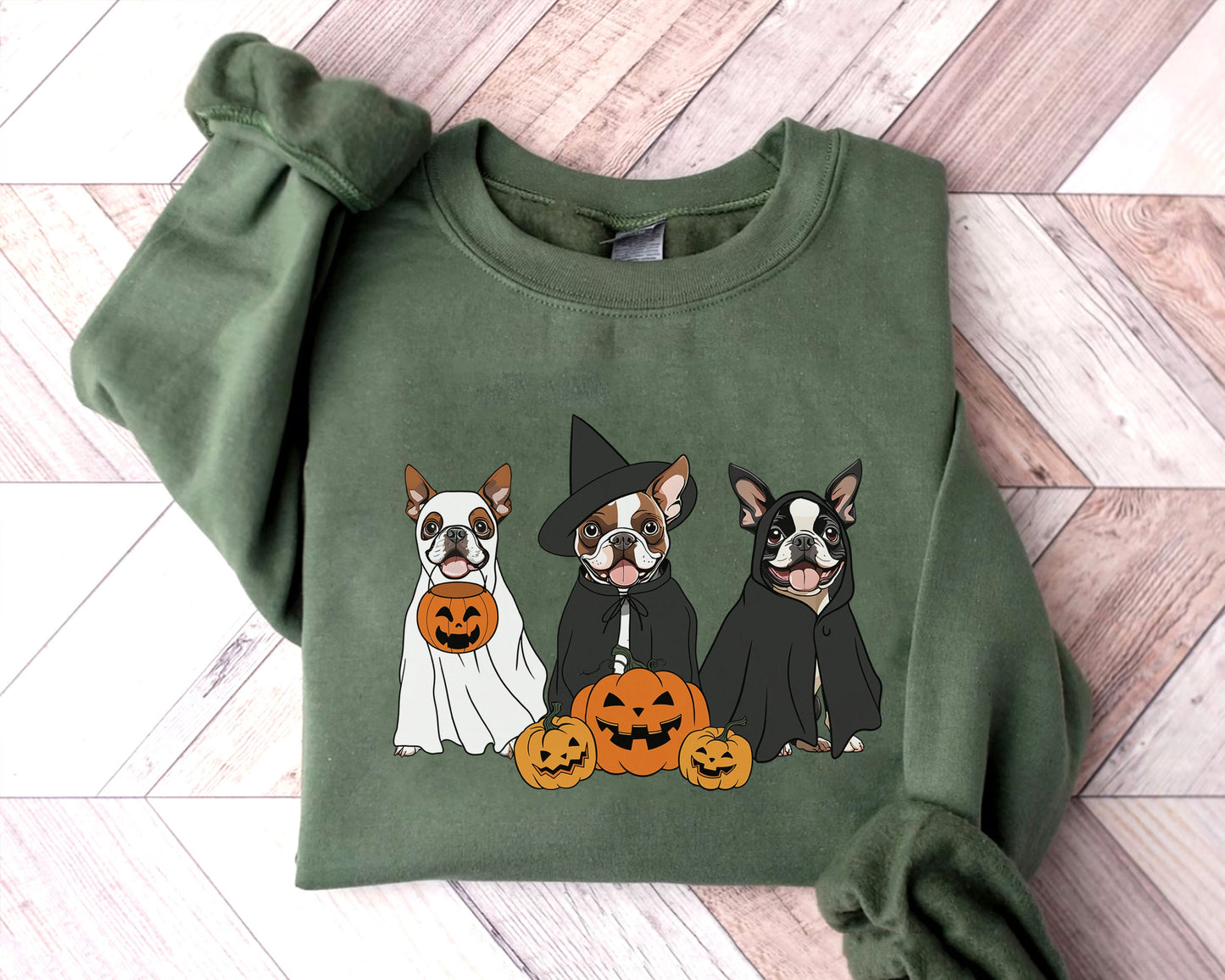 Ghost And Witch Boston Terrier Sweatshirt, Ghost Boston Terrier Shirt, Witch Boston Terrier Shirt, Boston Terrier Halloween Sweatshirt