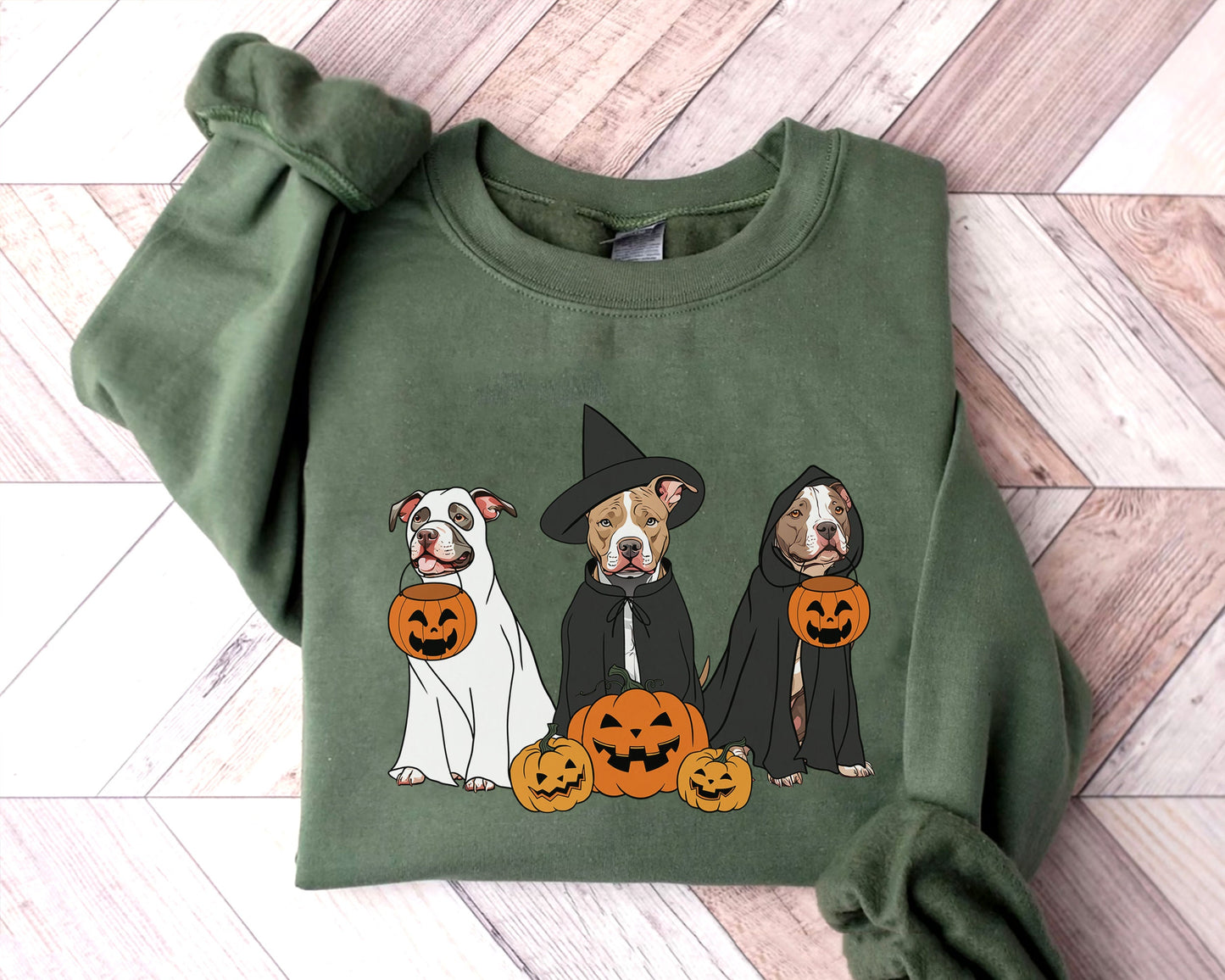 Ghost And Witch Pit Bull Sweatshirt, Ghost Pit Bull Shirt, Witch Pit Bull Shirt, Pit Bull Halloween Sweatshirt, Ghost And Witch Dog Shirt