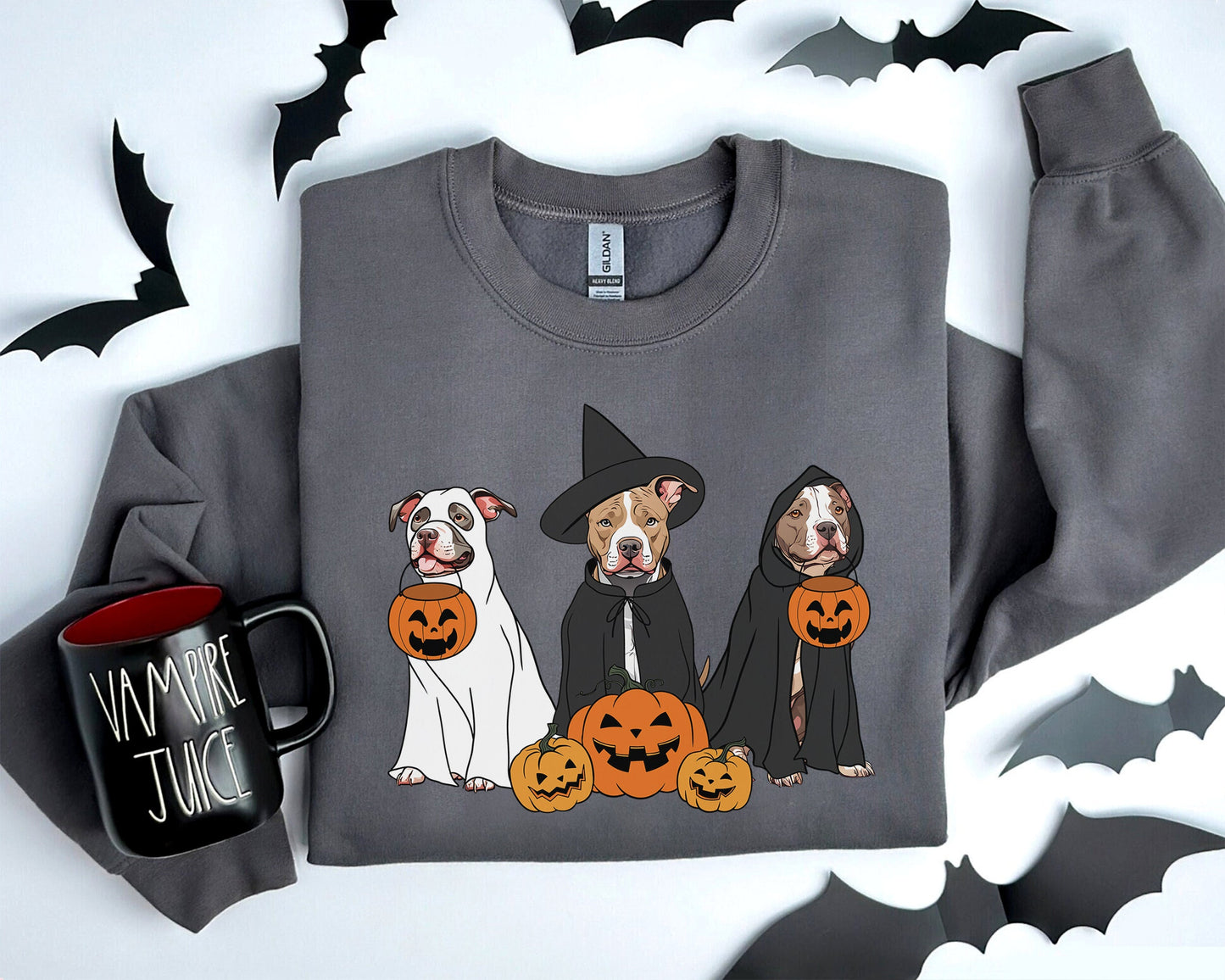 Ghost And Witch Pit Bull Sweatshirt, Ghost Pit Bull Shirt, Witch Pit Bull Shirt, Pit Bull Halloween Sweatshirt, Ghost And Witch Dog Shirt