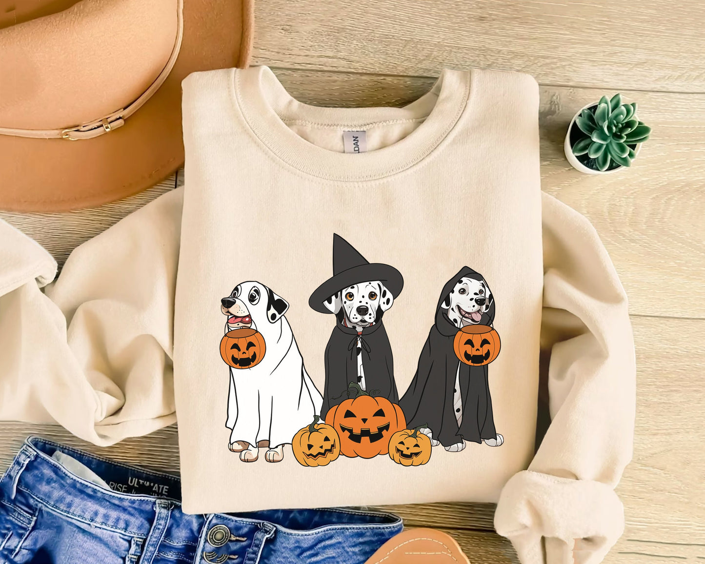 Ghost And Witch Dalmatian Sweatshirt, Ghost Dalmatian Shirt, Witch Dalmatian Shirt, Dalmatian Halloween Sweatshirt, Ghost And Witch Dog Tee