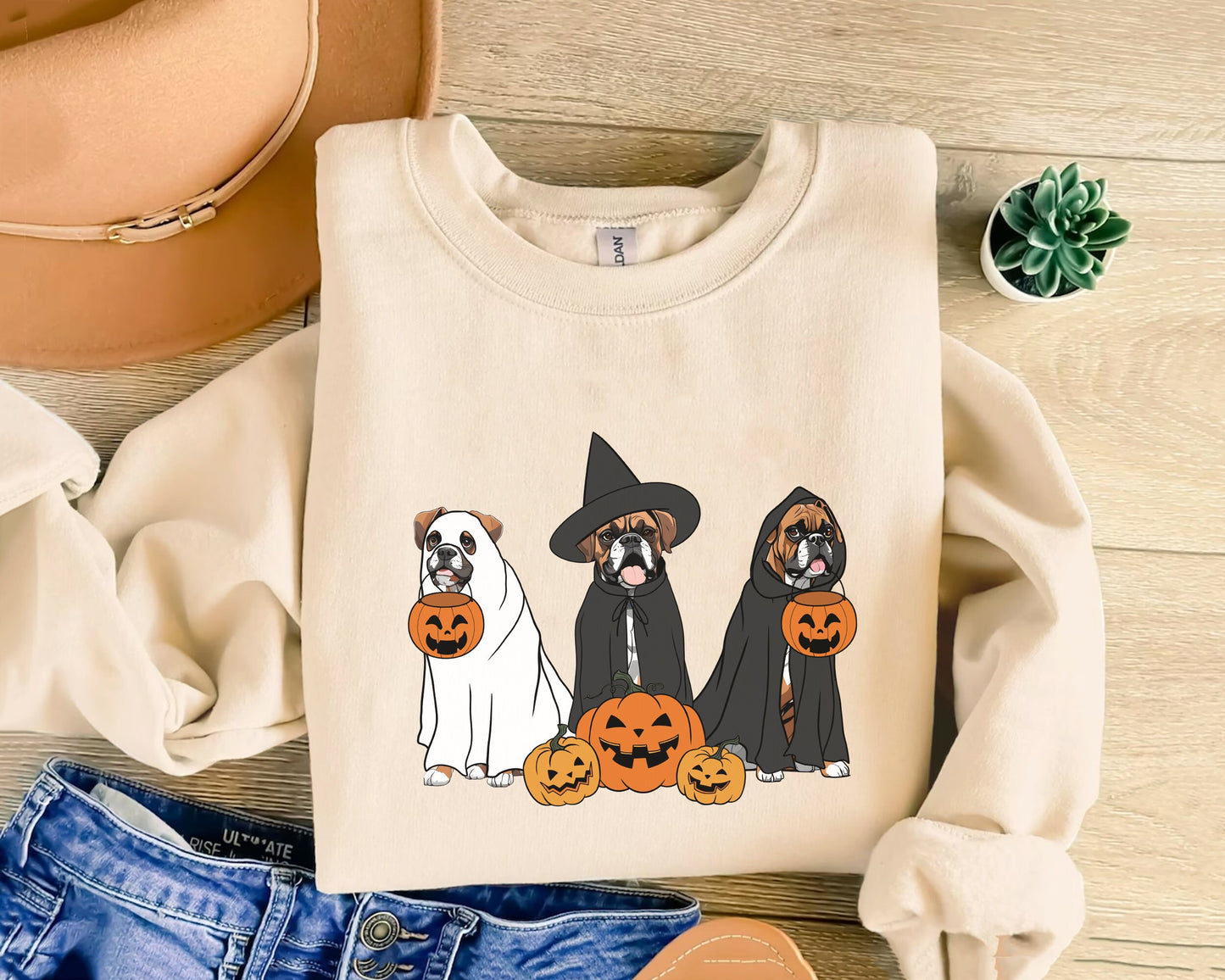 Ghost And Witch Boxer Sweatshirt, Ghost Boxer Shirt, Witch Boxer Shirt, Boxer Halloween Sweatshirt, Ghost And Witch Dog Tee, Boxer Dog Tee