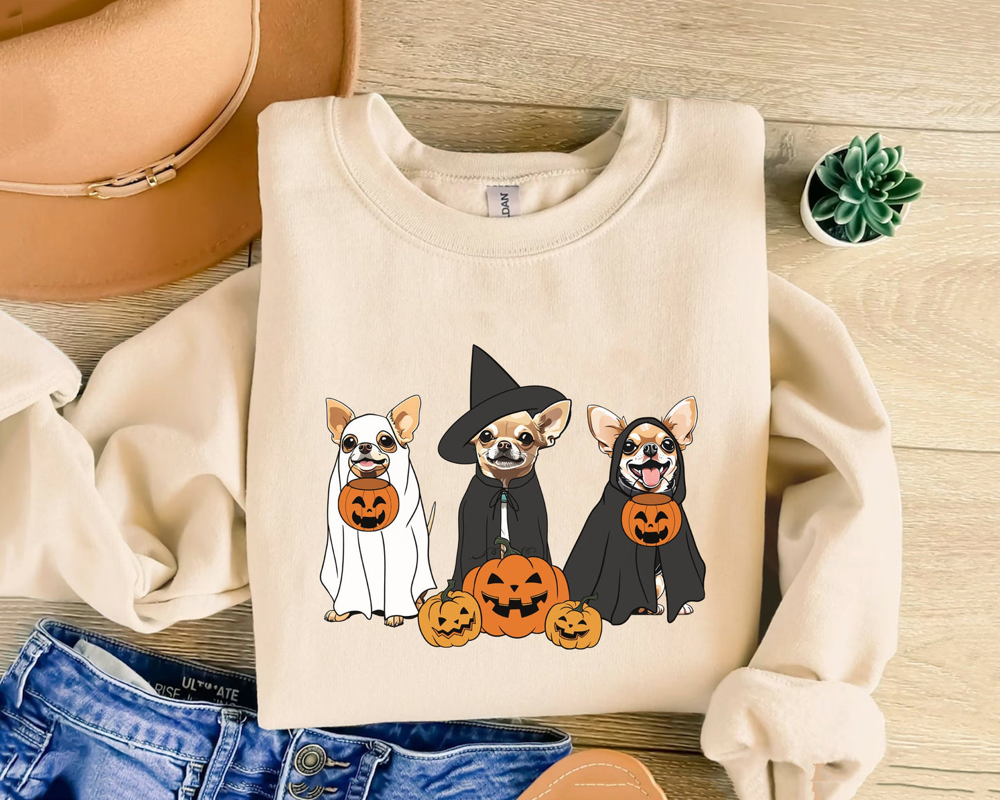 Ghost And Witch Chihuahua Sweatshirt, Ghost Chihuahua Shirt, Witch Chihuahua Shirt, Chihuahua Halloween Sweatshirt, Ghost And Witch Dog Tee