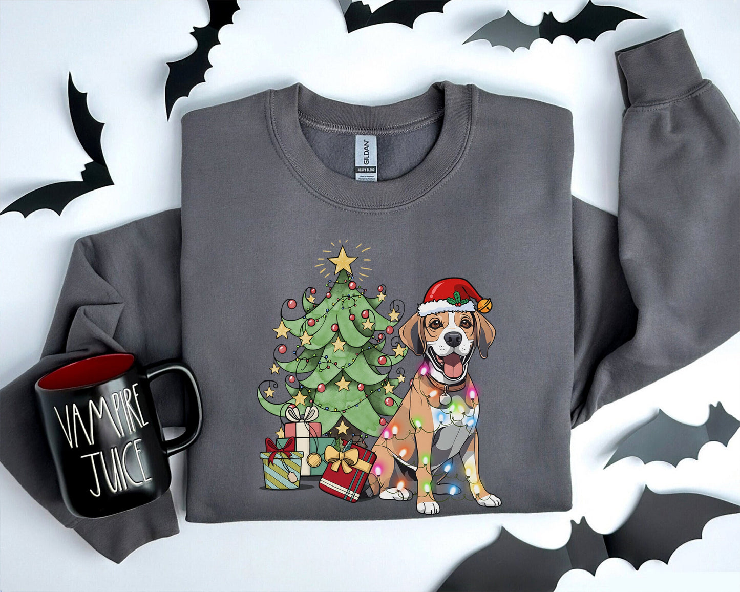 Beagle Christmas Sweatshirt, Beagle Xmas Gift, Beagle Christmas Tree, Beagle Christmas Tree Light Shirt, Beagle Xmas Tee